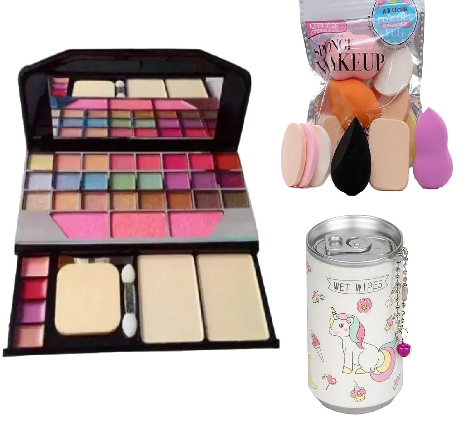 Tya 6155 Professional Makeup Kit with Soft Sponge Blender Puff Set & 30-Pack Wet Wipes Can - Perfect for Makeup Artists, Beauty Enthusiasts & On-The-Go Touch Ups