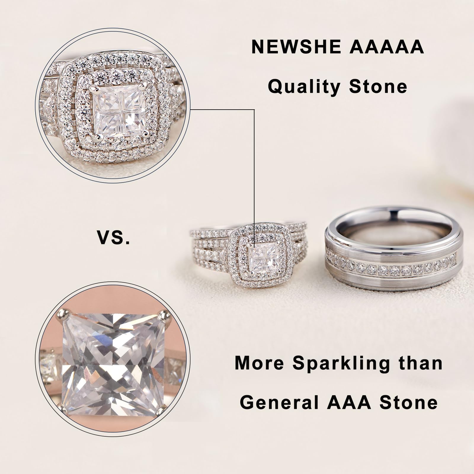 Premium Tungsten Wedding Rings Set for Him & Her - 2.3Ct AAAAA CZ Princess Cross Design - 925 Sterling Silver Bands Size 5-13 - Perfect for Anniversaries, Engagements & Couple Jewelry Gifts