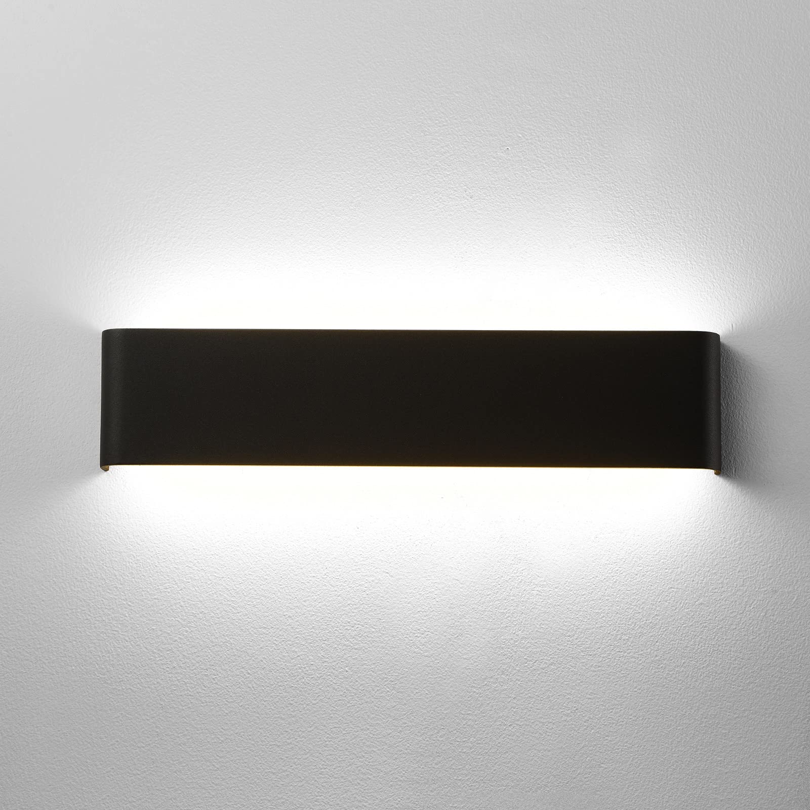 Modern LED Wall Sconce Light - Matte Black Up/Down Lighting for Bathroom Mirror, Dressing Table, Living Room & Bar - 16 Inch Cool White Indoor Wall Light for Home Decor & Ambiance
