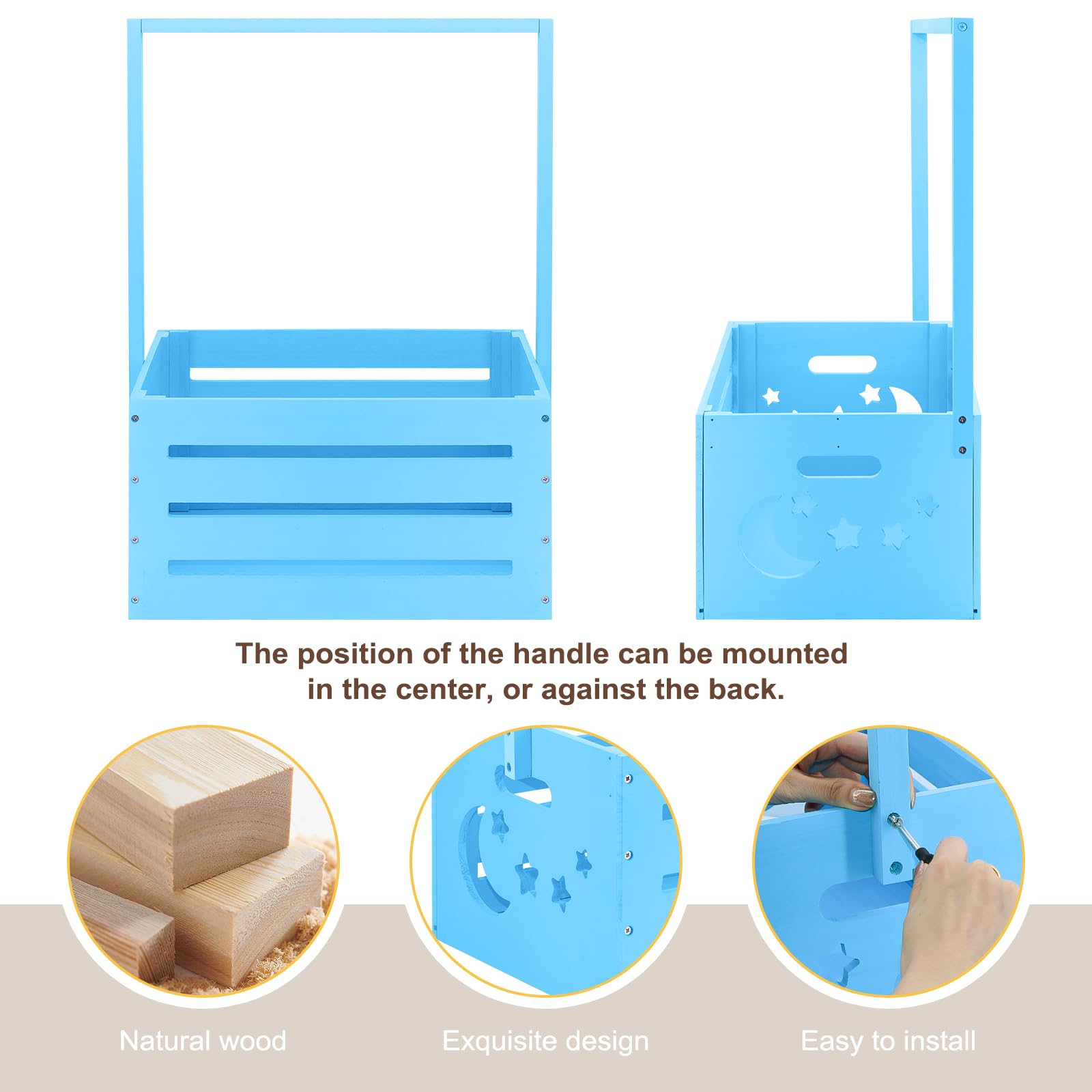Wooden Baby Shower Gift Crate - Storage Box with Handle, Rack Hangers & Garland - Perfect for Newborn Gifts, Toy Organization & Nursery Decor - Ideal for Baby Showers, Welcome Parties & Parent Celebrations (Blue)