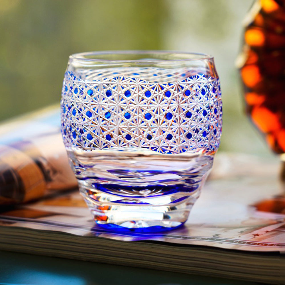 Handcrafted Edo Kiriko Whisky Glass - Japanese Cut Crystal Tumbler for Whiskey, Cocktails & Tea - Elegant Starry Sky Design, Perfect for Gifts & Home Bar Decor