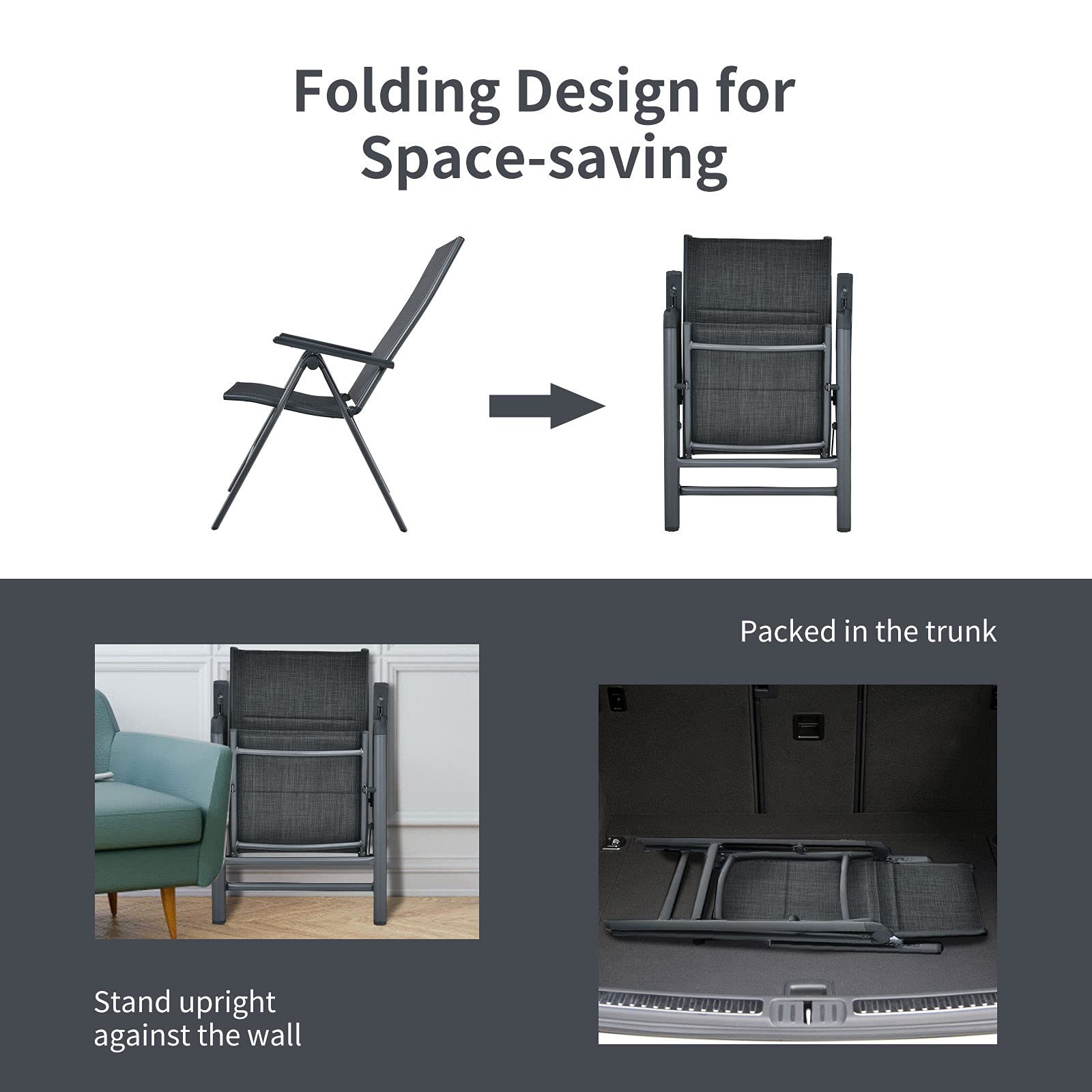 Giantex Set of 2 Adjustable Folding Patio Chairs with Padded Seat - 7-Position Reclining Outdoor Lounge Chairs, Durable Aluminum Frame & High Back Support for Poolside, Deck, Garden, and Balcony Relaxation - Gray