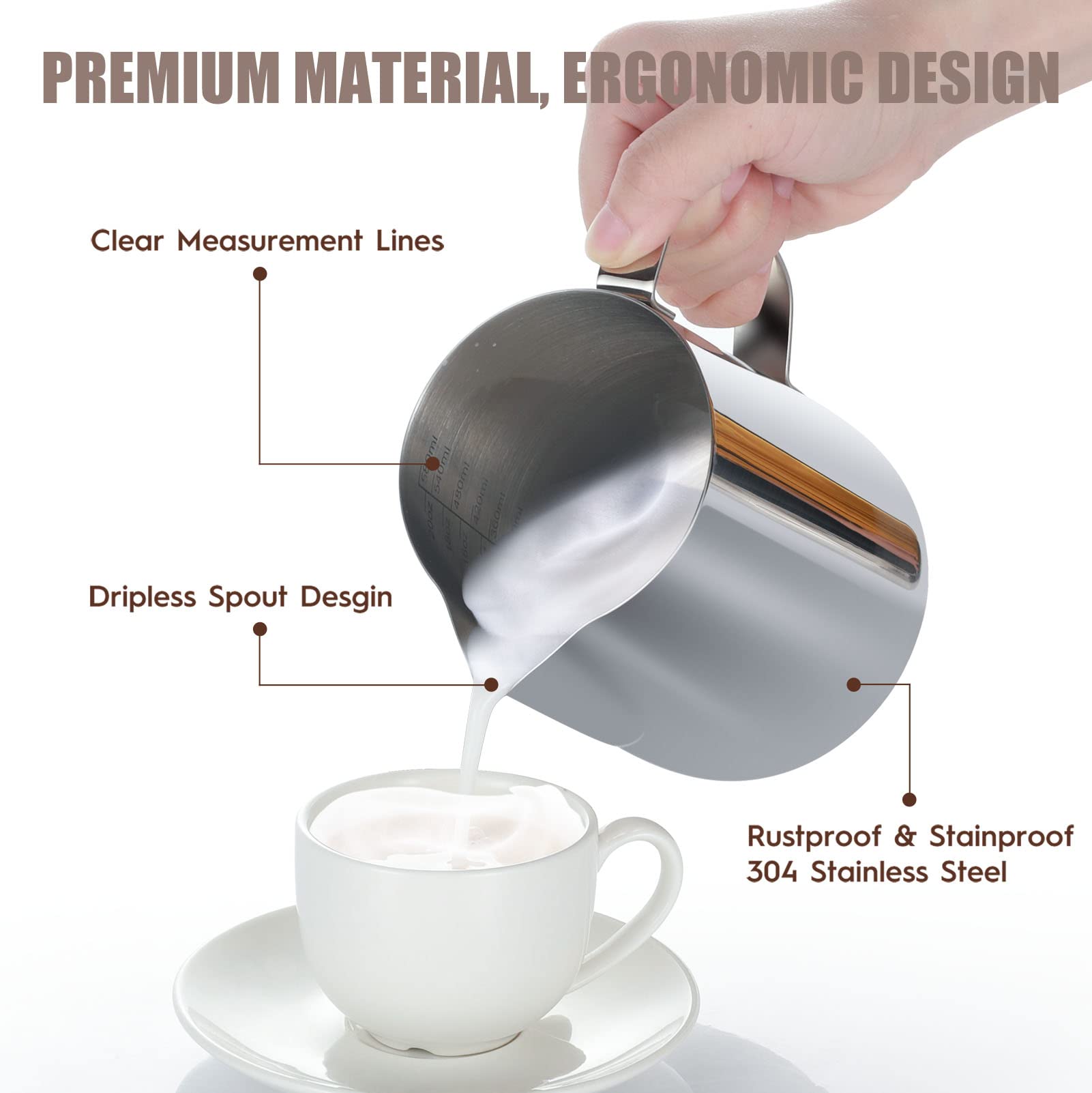 20oz Stainless Steel Milk Frothing Pitcher for Espresso & Cappuccino - Barista Tools with Latte Art Pen for Coffee Machine Accessories | Perfect for Home & Professional Use, Latte Art & Coffee Decorating