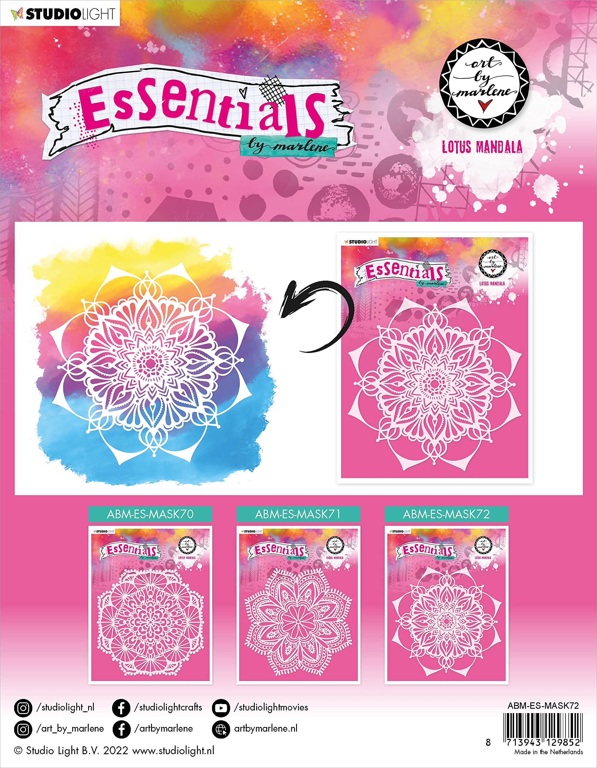 STUDIO LIGHT Essentials Stencil No.72 - Beautiful Mandala Design for Art, Crafts & DIY Projects - Perfect for Scrapbooking, Wall Decor & Fabric Painting