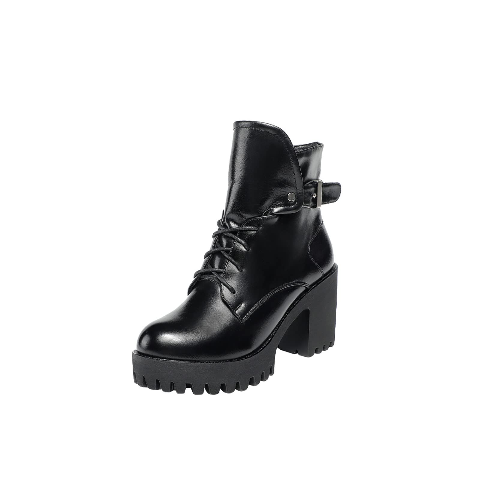 QAZX Women's Platform Boots - Comfortable Lace-Up Chunky Heel Martin Boots with Side Zipper | Black 8cm Heel (Size 36) | Perfect for Casual Outfits, Street Style & Winter Fashion