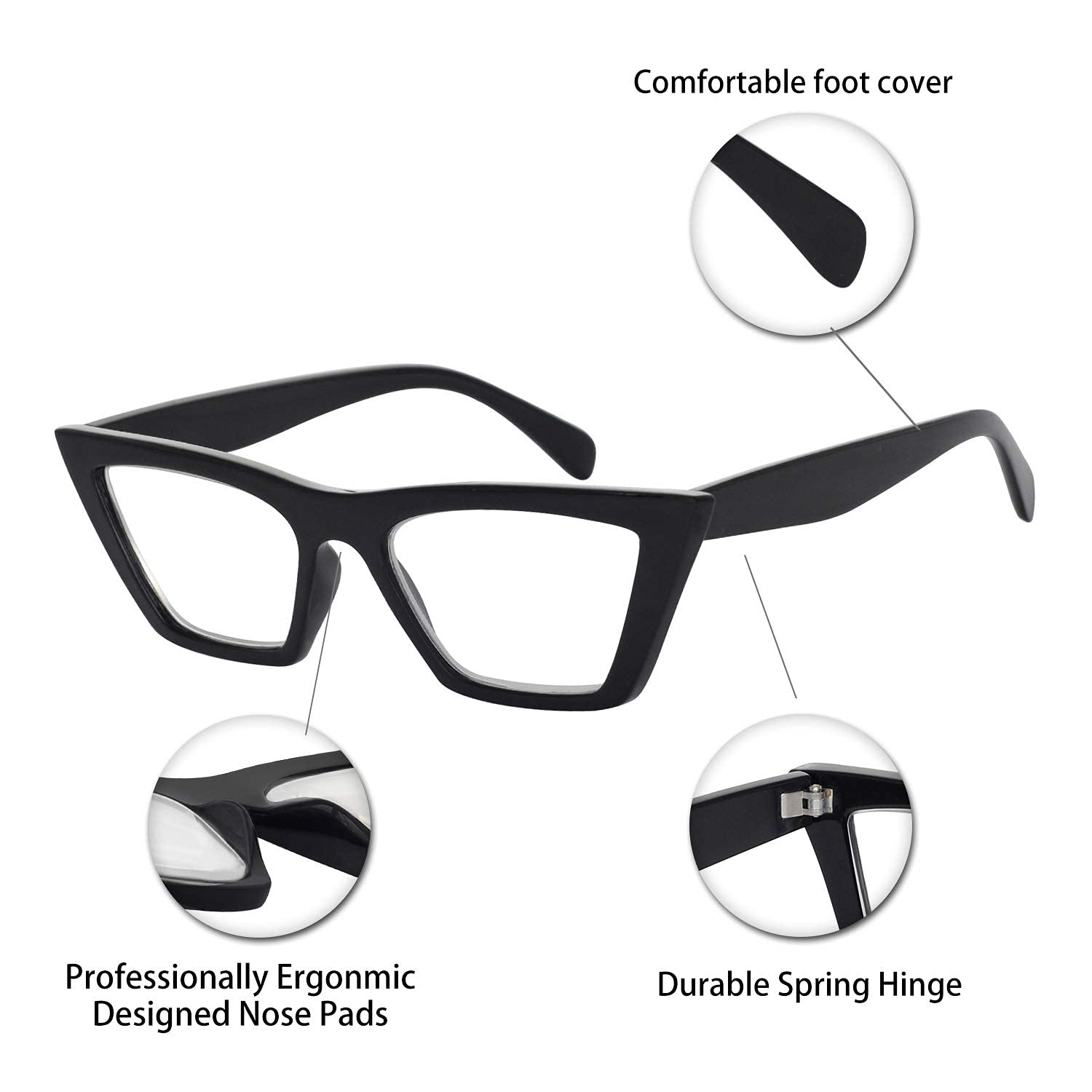 OCCI CHIARI Women's Cat Eye Reading Glasses - Wide Frame Spring Hinge Readers (+1.0 to +3.5) for Reading, Computer Work & Fashion Accessories
