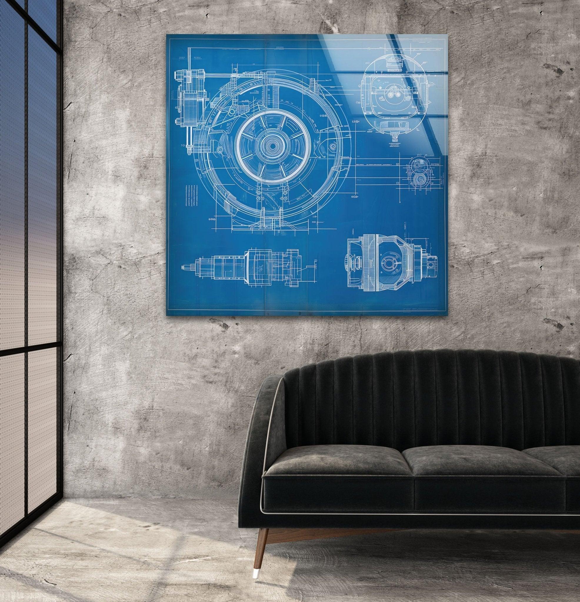 Modern Architecture Drawing Glass Wall Art - Elegant Home & Office Decor for Living Room, Bedroom, or Workspace