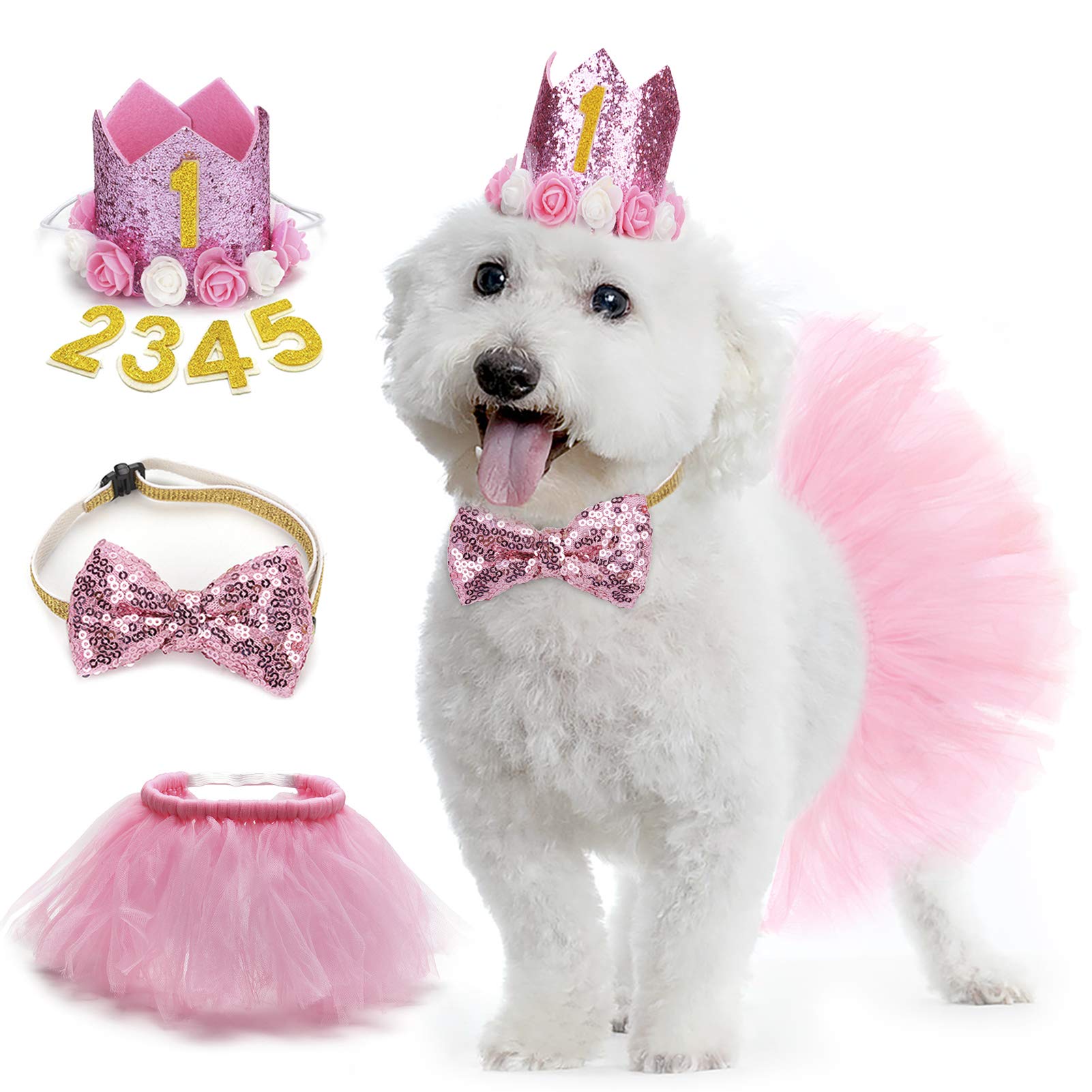 Legendog Dog Tutu Skirt & Birthday Outfit Set - Pink Pet Tutu Dress with Bowtie & Party Hat for Small Dogs - Perfect for Birthday Parties, Photo Shoots & Special Occasions
