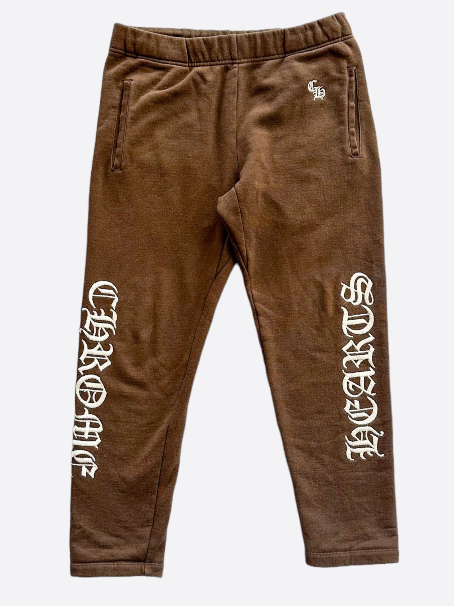 Chrome Hearts Brown & White Slo Ride Embroidered Sweatpants for Men - Luxury Streetwear Sweatpants with Unique Design - Perfect for Casual Wear, Gym, and Lounge