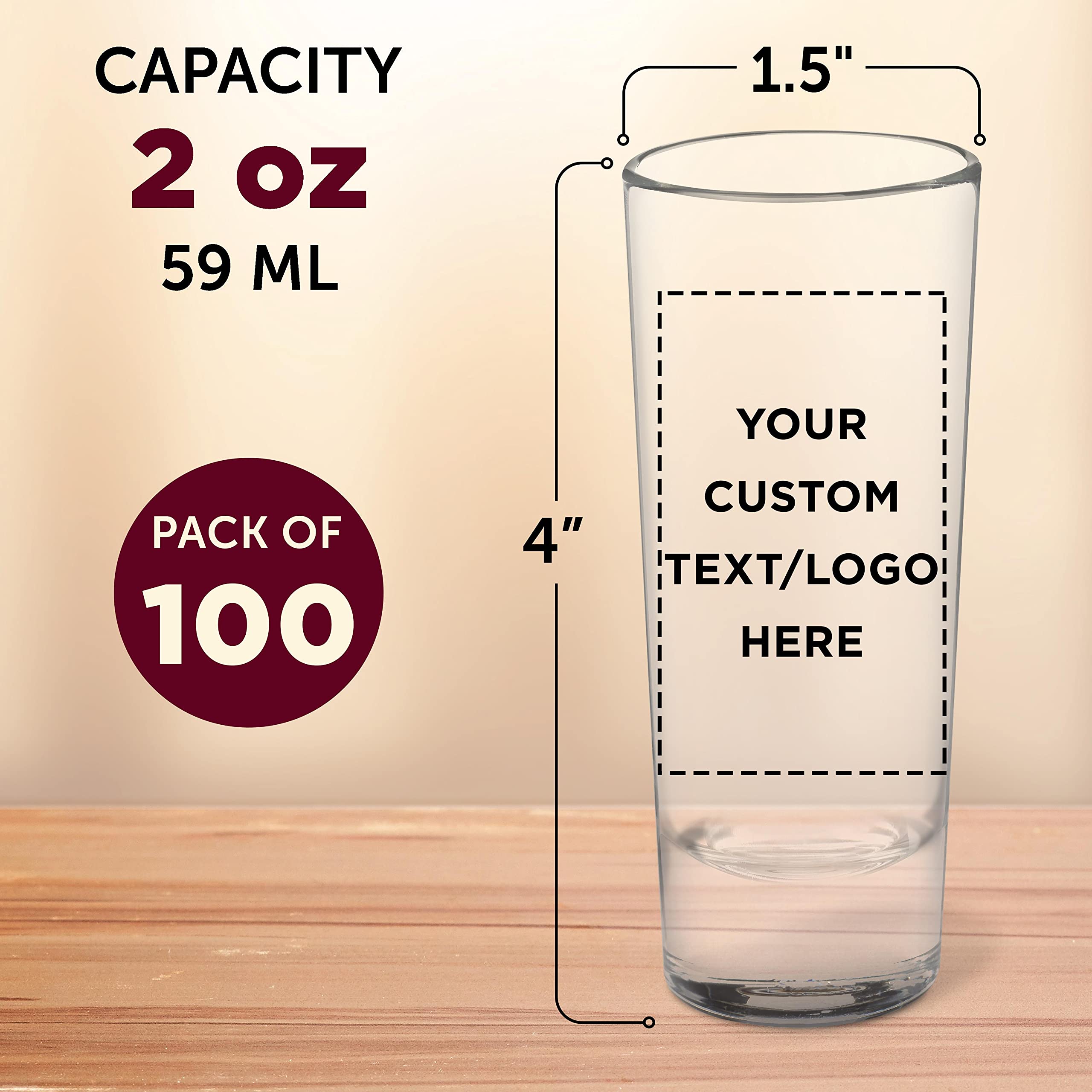 100-Pack Personalized 2 oz Cordial Shot Glasses - Custom Bulk Shooter Glasses for Birthday Parties, Weddings, Bars & Events - Clear Glass for Cocktails, Liquor & Mixed Drinks - Perfect for Home Entertaining & Commercial Use