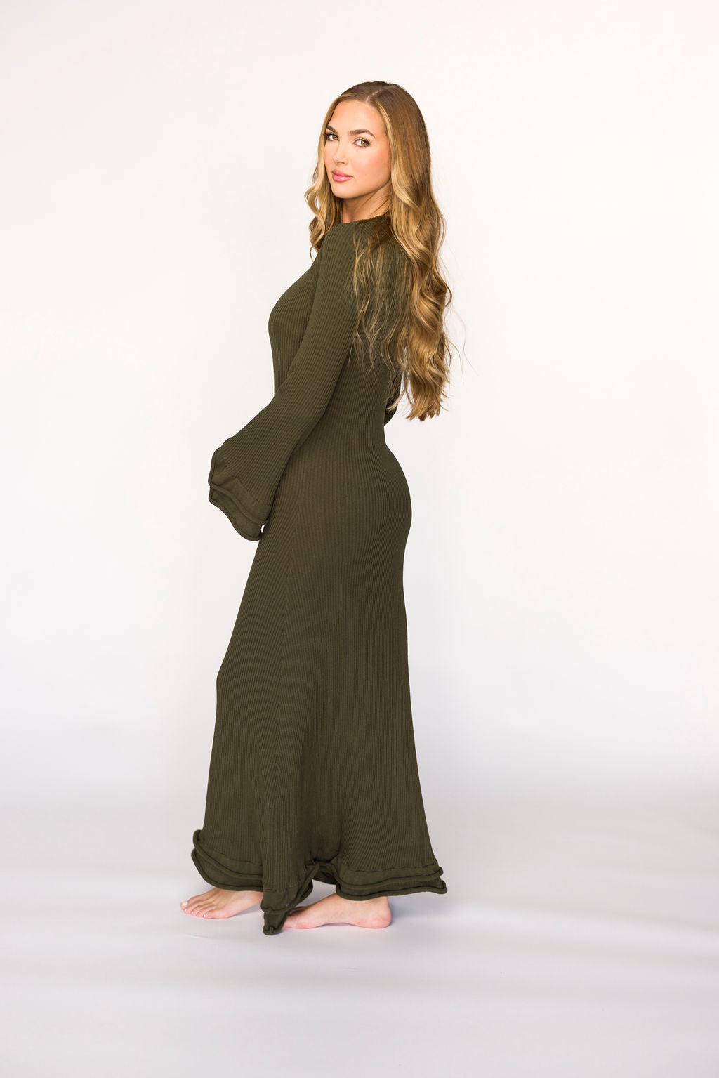 Arlet Olive Green Maternity Dress - Bump Friendly, Comfortable & Stylish for Pregnancy, Nursing, and Special Occasions
