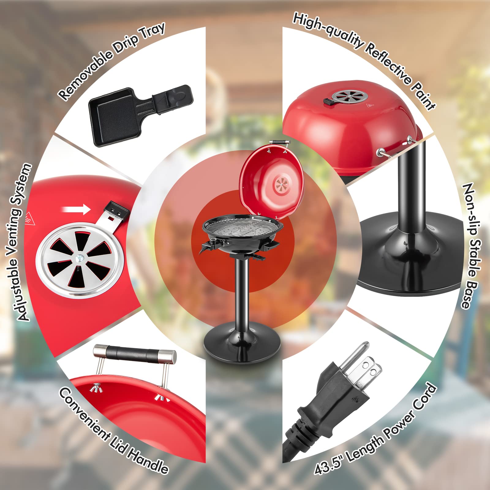 HAPPYGRILL 1600W Portable Electric Grill - Outdoor & Indoor BBQ Grill for 15 People, Compact Stand Grill for Patio, Balcony, Kitchen, Garden - Perfect for Camping, Picnics, Tailgating and Family Gatherings