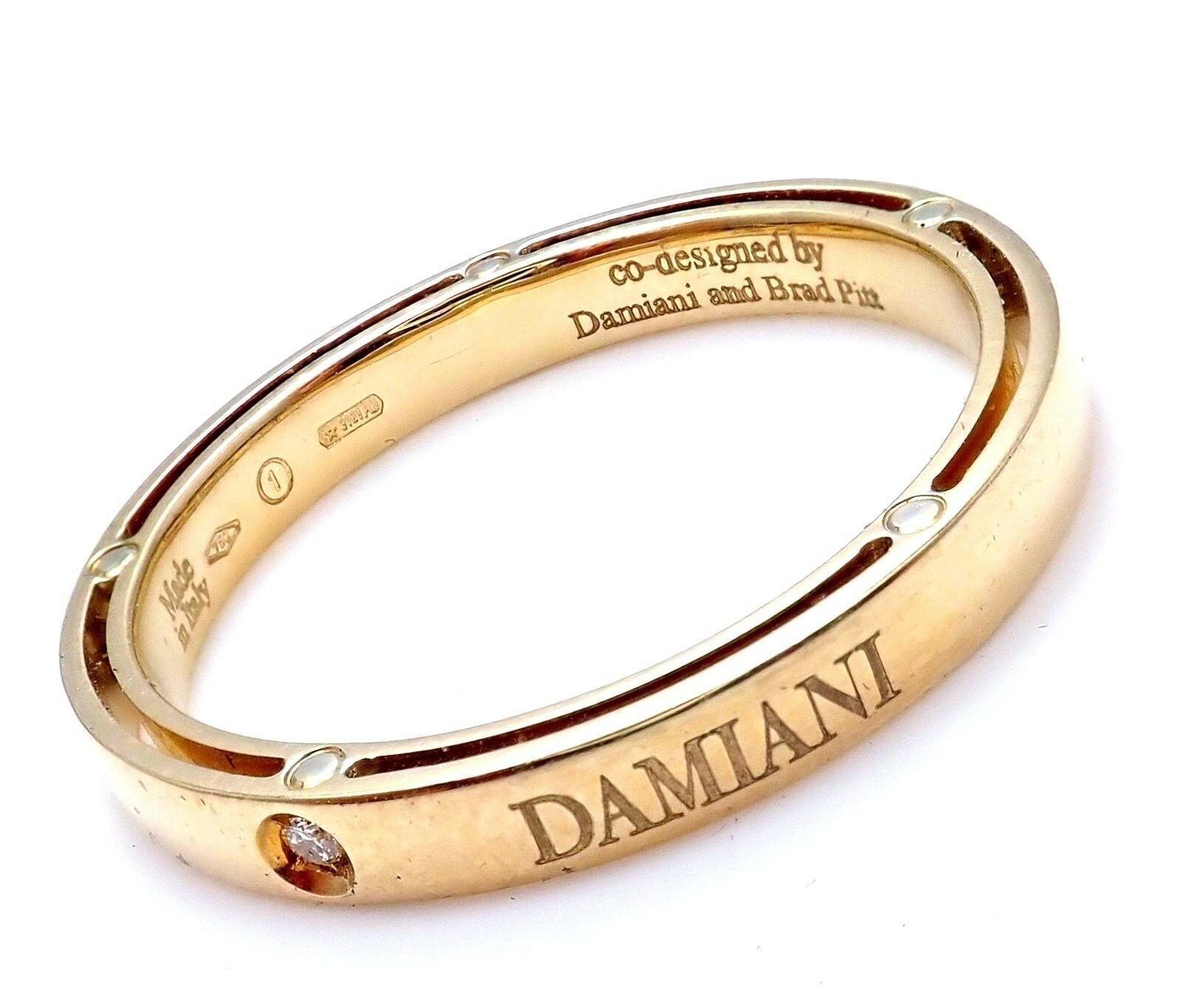Authentic Damiani Brad Pitt 18k Yellow Gold Diamond 3mm Band Ring Size 10.5 - Luxury Men's Wedding Band for Special Occasions & Gifts