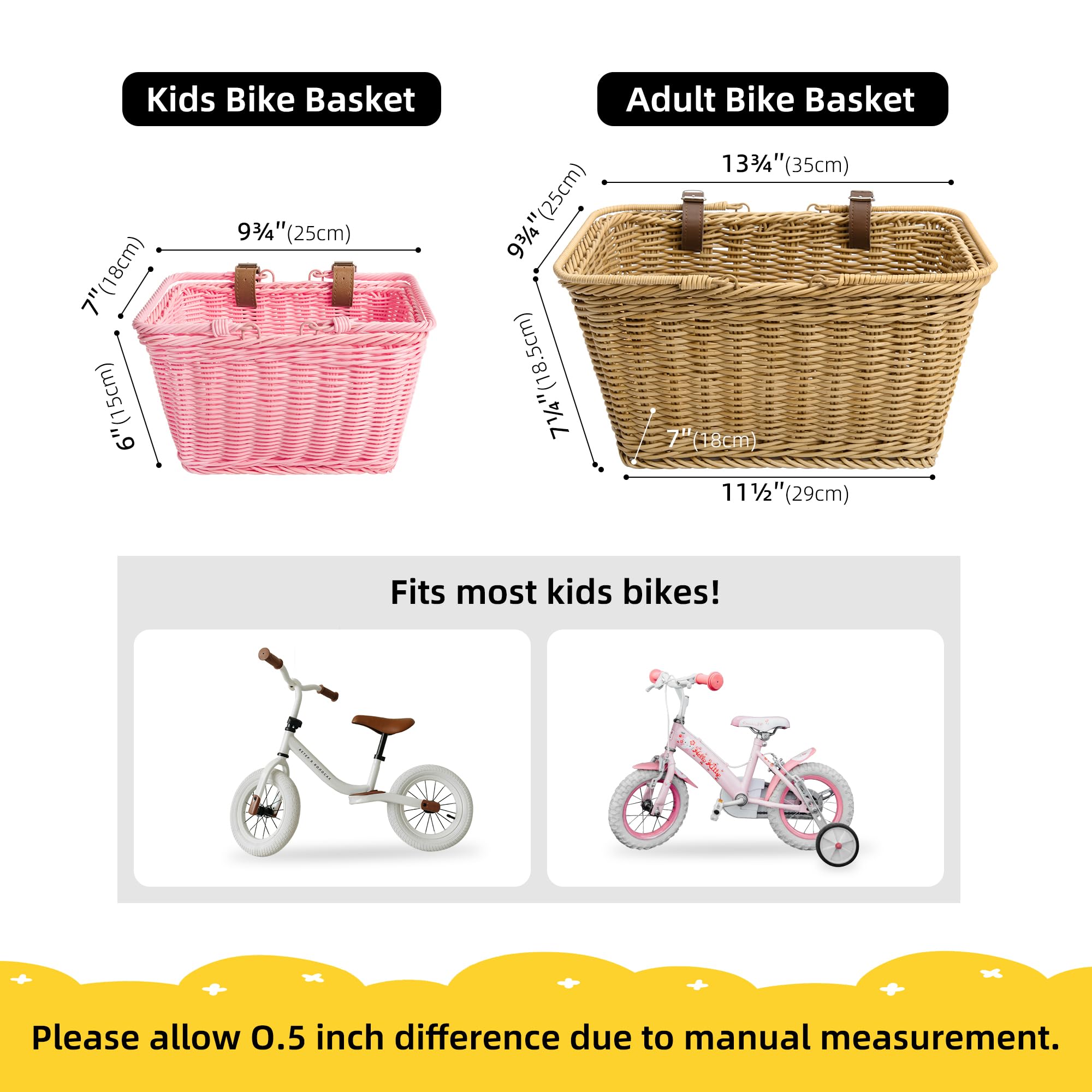 GRANNY SAYS Kids Bike Basket - Front Wicker Bicycle Basket for Boys & Girls, 9.75