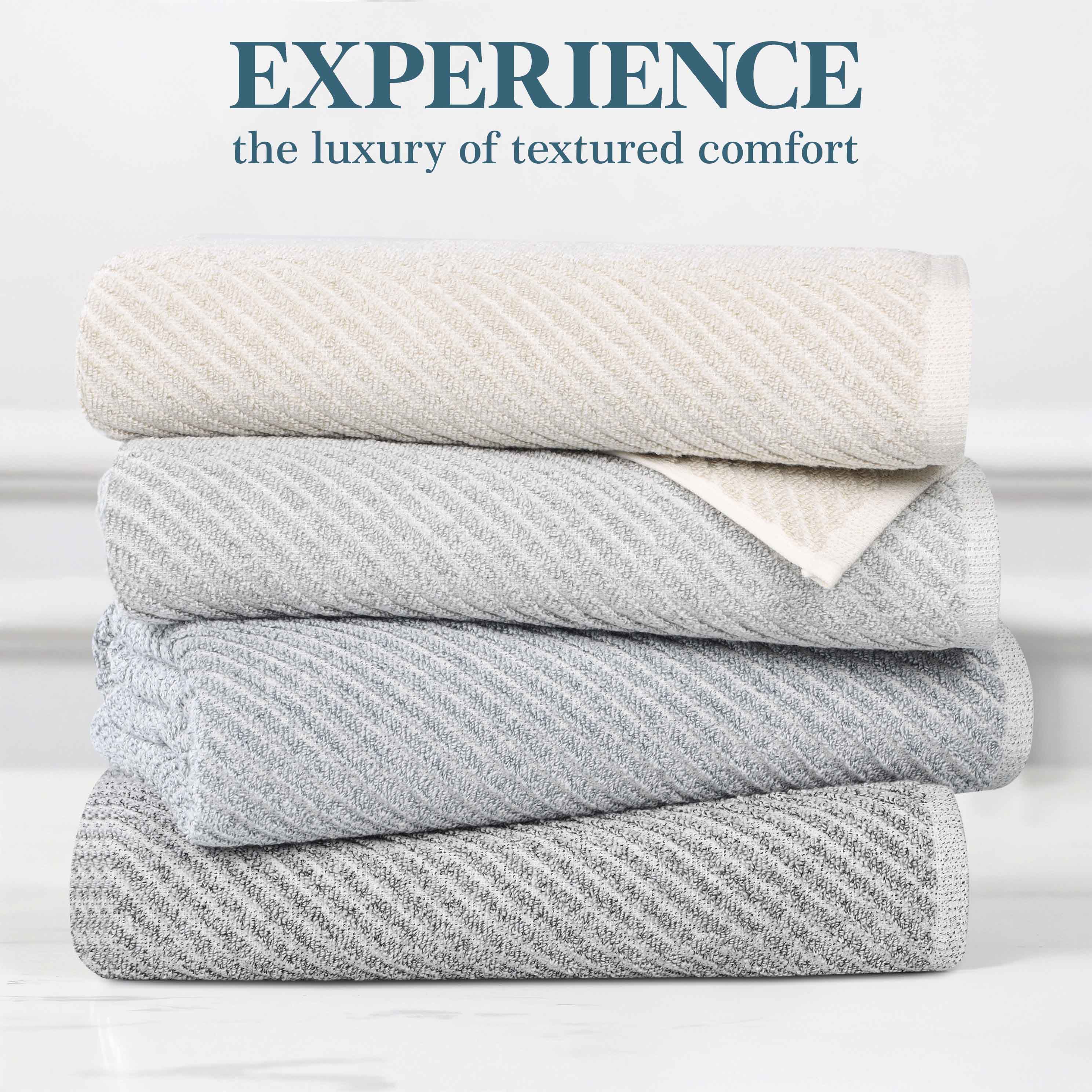 Amelia Cotton Blend Diagonal Stripes Bath Towels Set of 2 - Ultra Soft & Absorbent Large Bath Sheets for Spa, Beach & Luxury Bathroom Decor