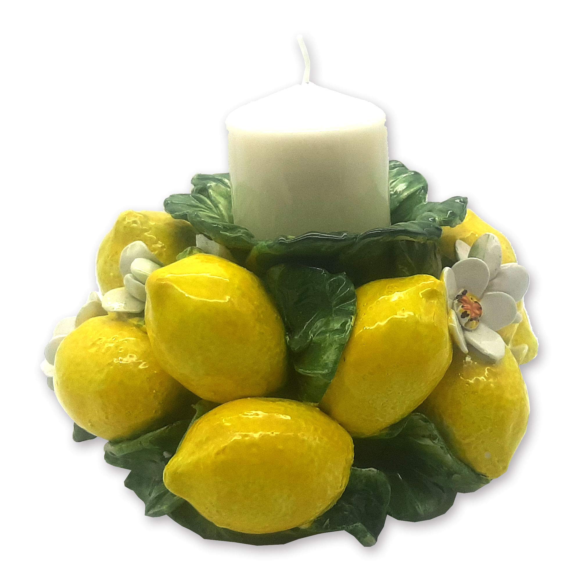 Handmade Italian Ceramic Candle Holder with Lemon Design - Elegant Table Centerpiece for Dining Room & Kitchen Decor - Authentic Italian Pottery Made in Italy - Perfect for Romantic Dinners, Wedding Decorations, and Home Interior Styling