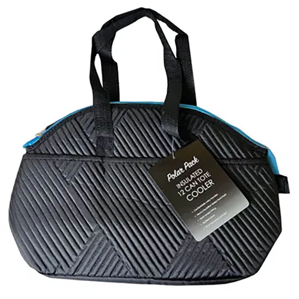 Kole Imports 12 Can Insulated Cooler Tote Bag - Polar Pack Quilted Design in Black & Blue | Perfect for Picnics, Beach Trips & Outdoor Adventures