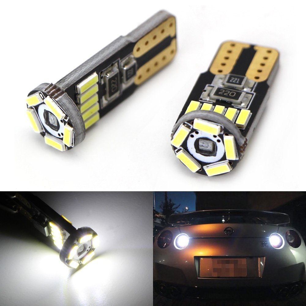 2-Pack White 15 SMD T10 LED Bulbs for Car Backup Reverse Lights - 912 920 921 Wedge Bulb Replacement - Perfect for Nighttime Parking and Enhanced Visibility