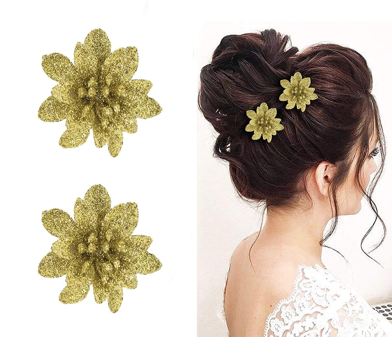 Glitter Hair Clips for Women & Girls - Golden Hair Accessories for Parties, Weddings & Everyday Style (Pack of 3)