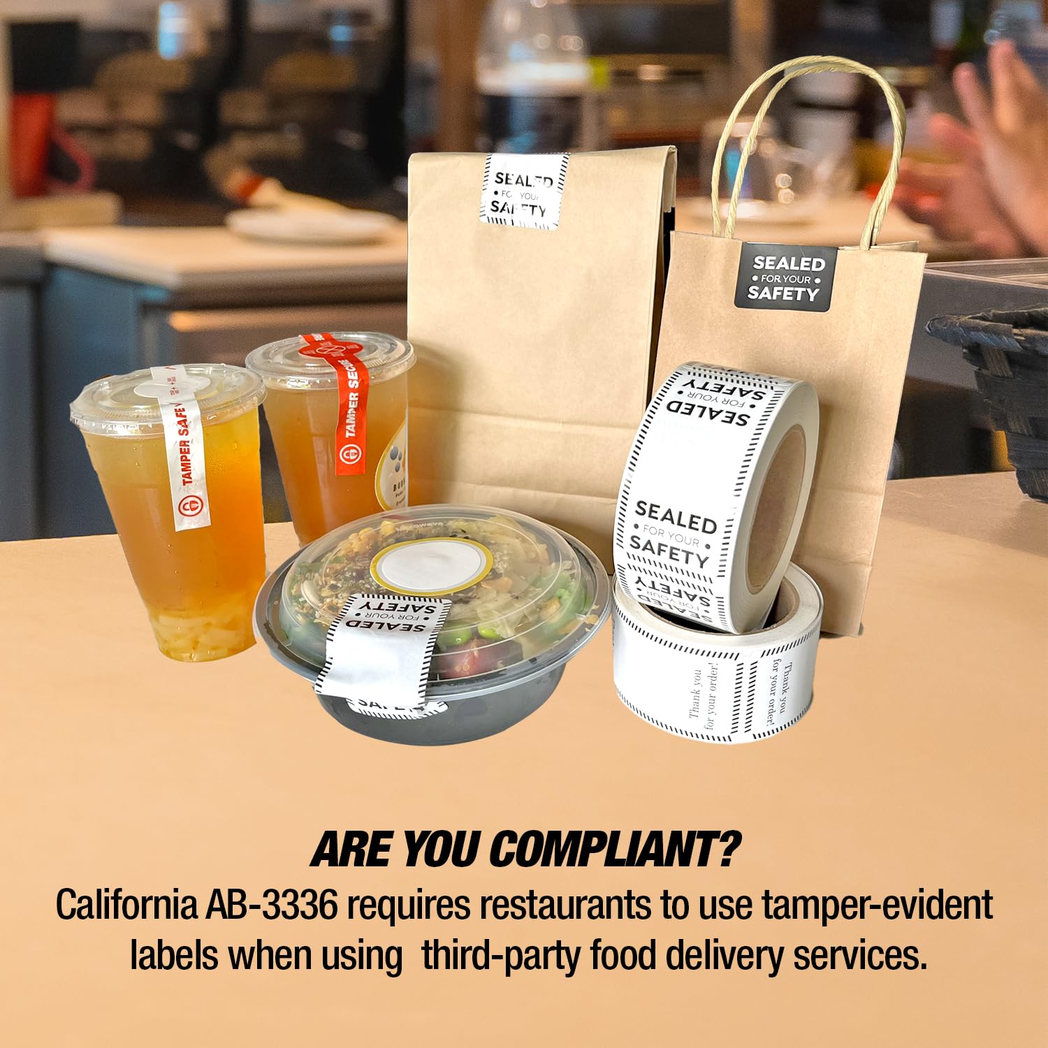 Tamper Evident Food Safety Labels - 500 Count Roll, Black & White for Restaurant, Catering & Retail Use | Secure Sealing for Food Containers & Packaging