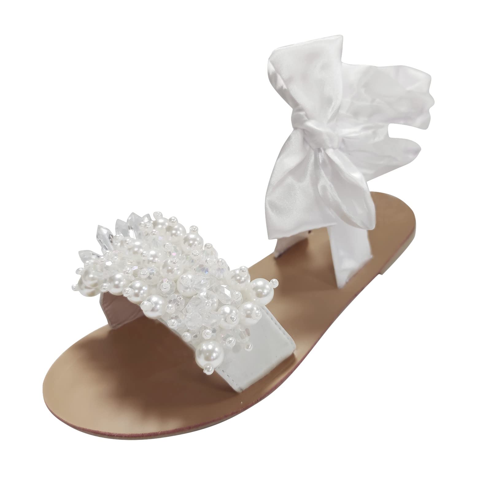 Women's Comfortable Beaded Cross Strap Flats - Casual Beach Sandals with Open Toe for Summer Walking, Travel & Vacation Outfits