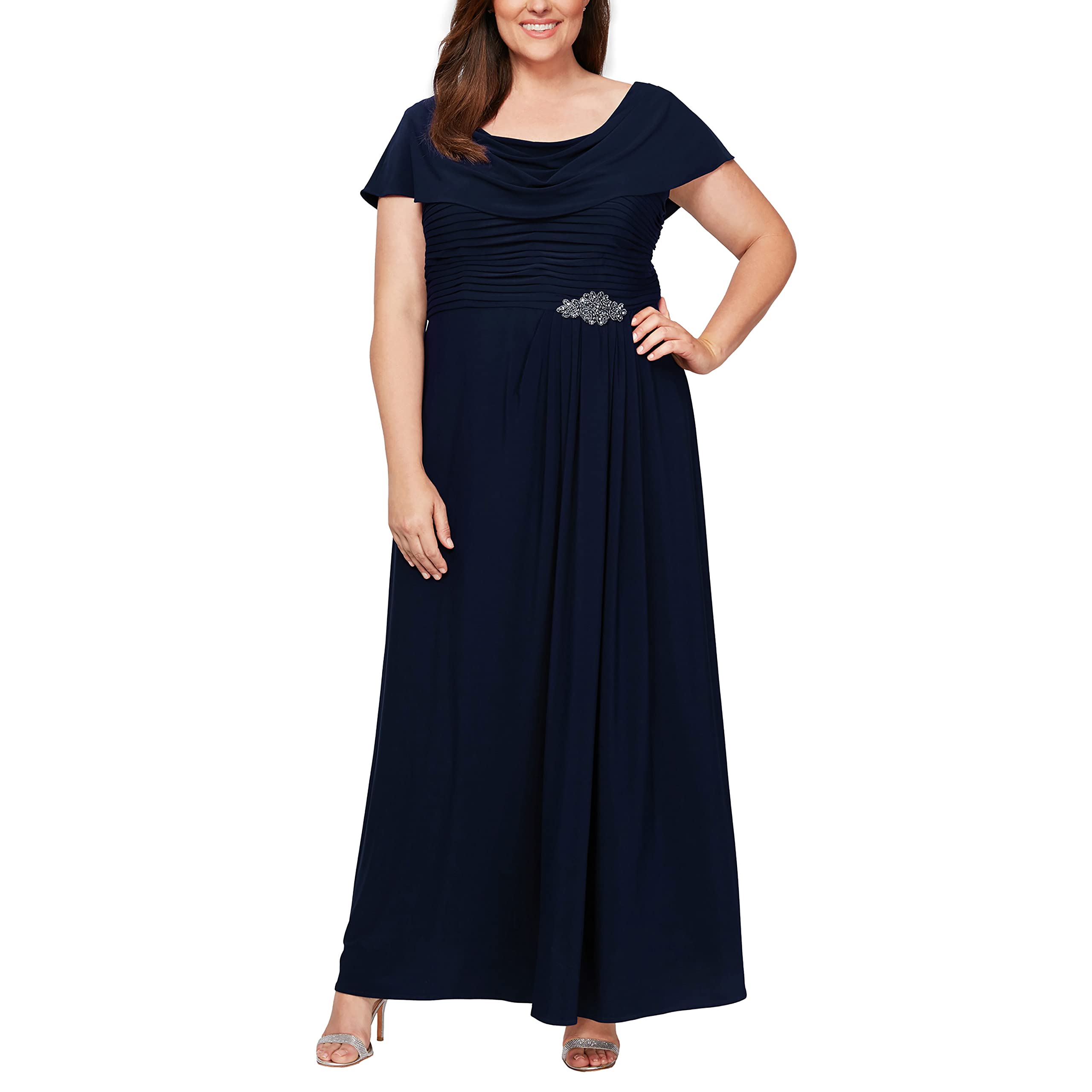 Alex Evenings Women's Long Cowl Neck Mother of The Bride Dress - Elegant Formal Gown for Weddings, Special Occasions & Evening Events