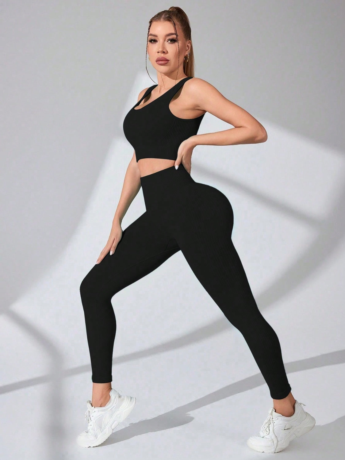 Women's Scoop Neck Wide Strap Activewear Set - Breathable Workout Top & Comfortable Yoga Pants for Gym, Running & Lounge Wear