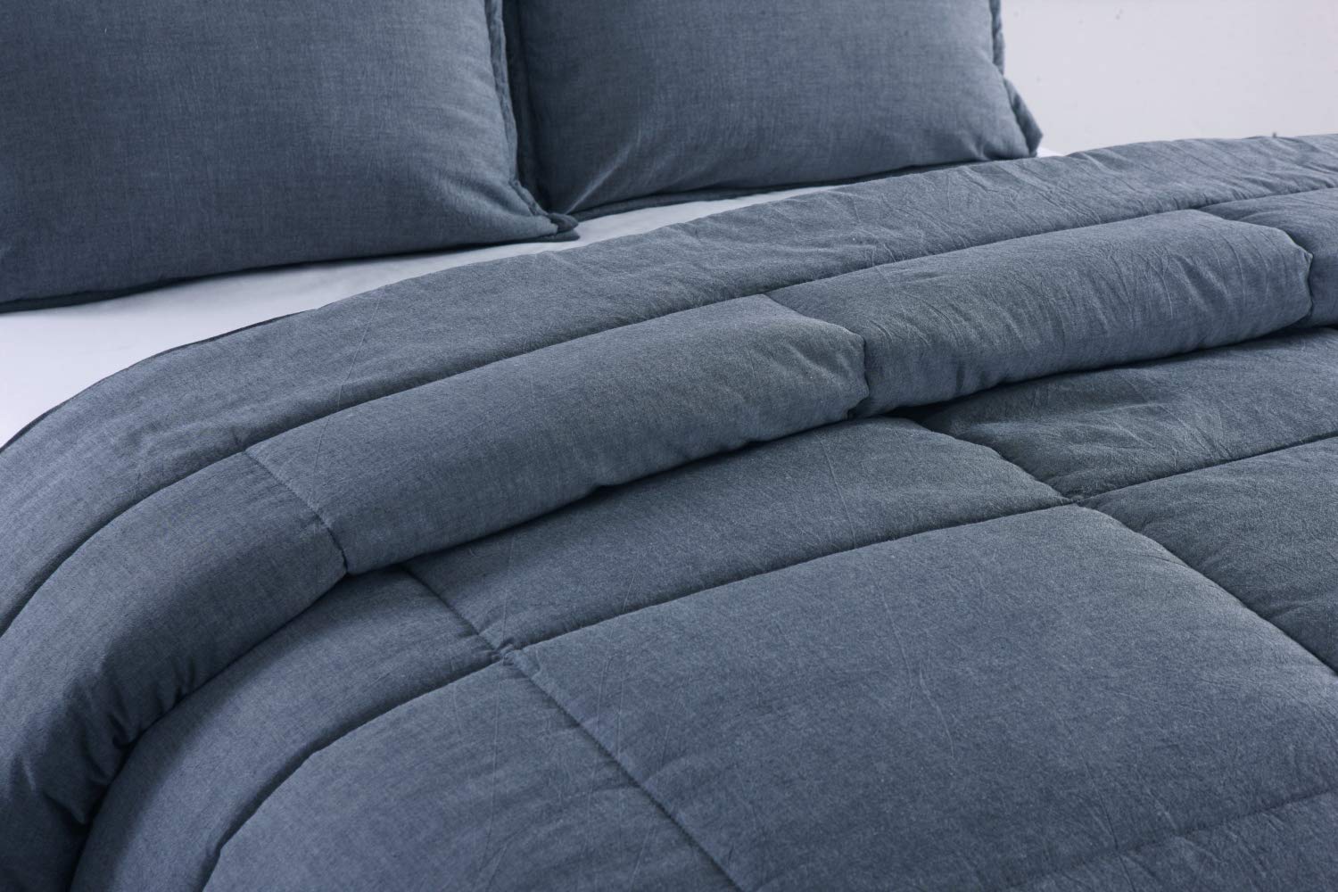 Premium Washed Cotton Comforter Set - Soft & Breathable King Size Bedding - Blue Distressed Loft Style Duvet Cover - Perfect for Cozy Bedrooms, Guest Rooms & Airbnb Stays