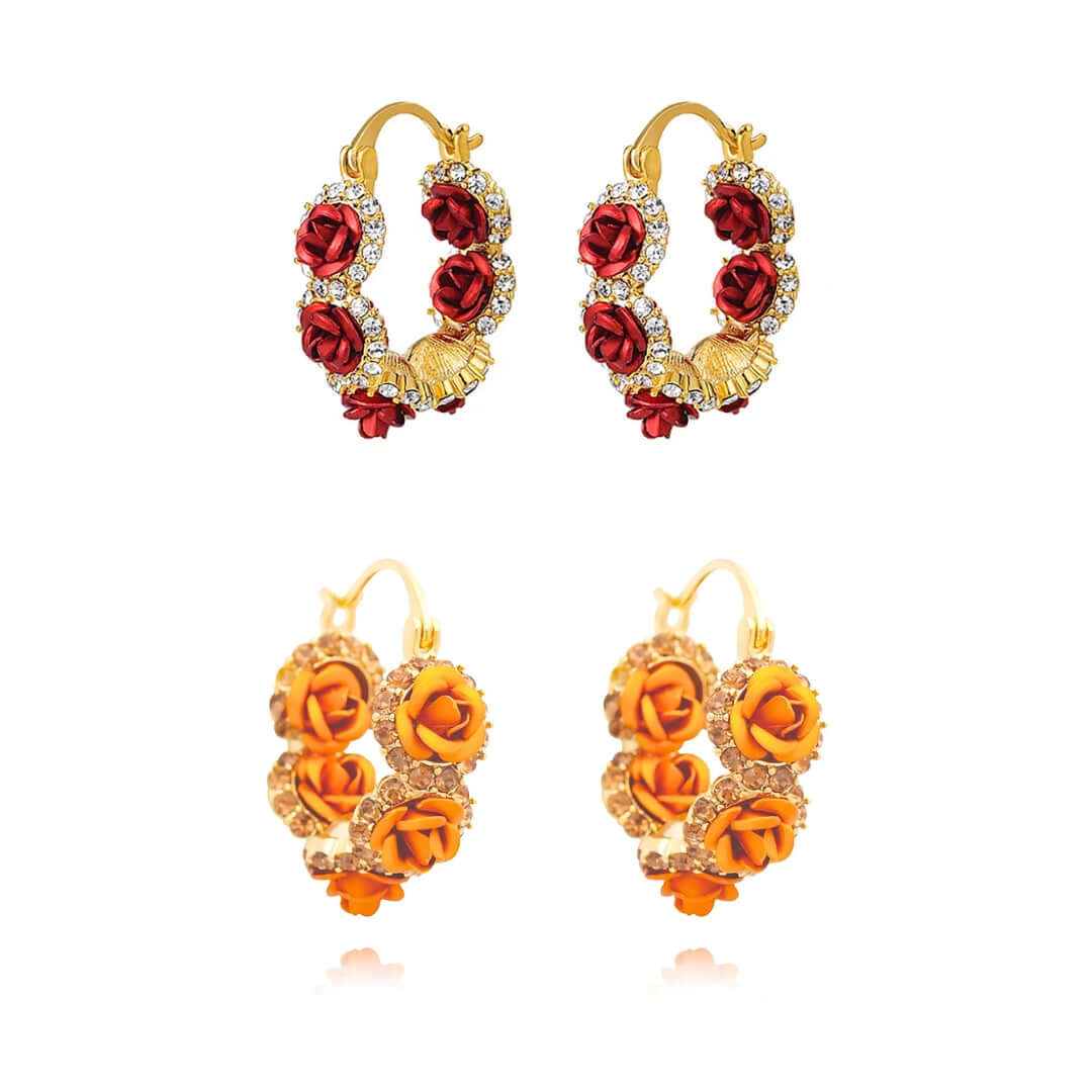 Romantic French Falling Rose Lever Back Hoop Earrings for Women - Vintage Floral Dangle Earrings | Perfect for Weddings, Date Nights & Special Occasions | D4216