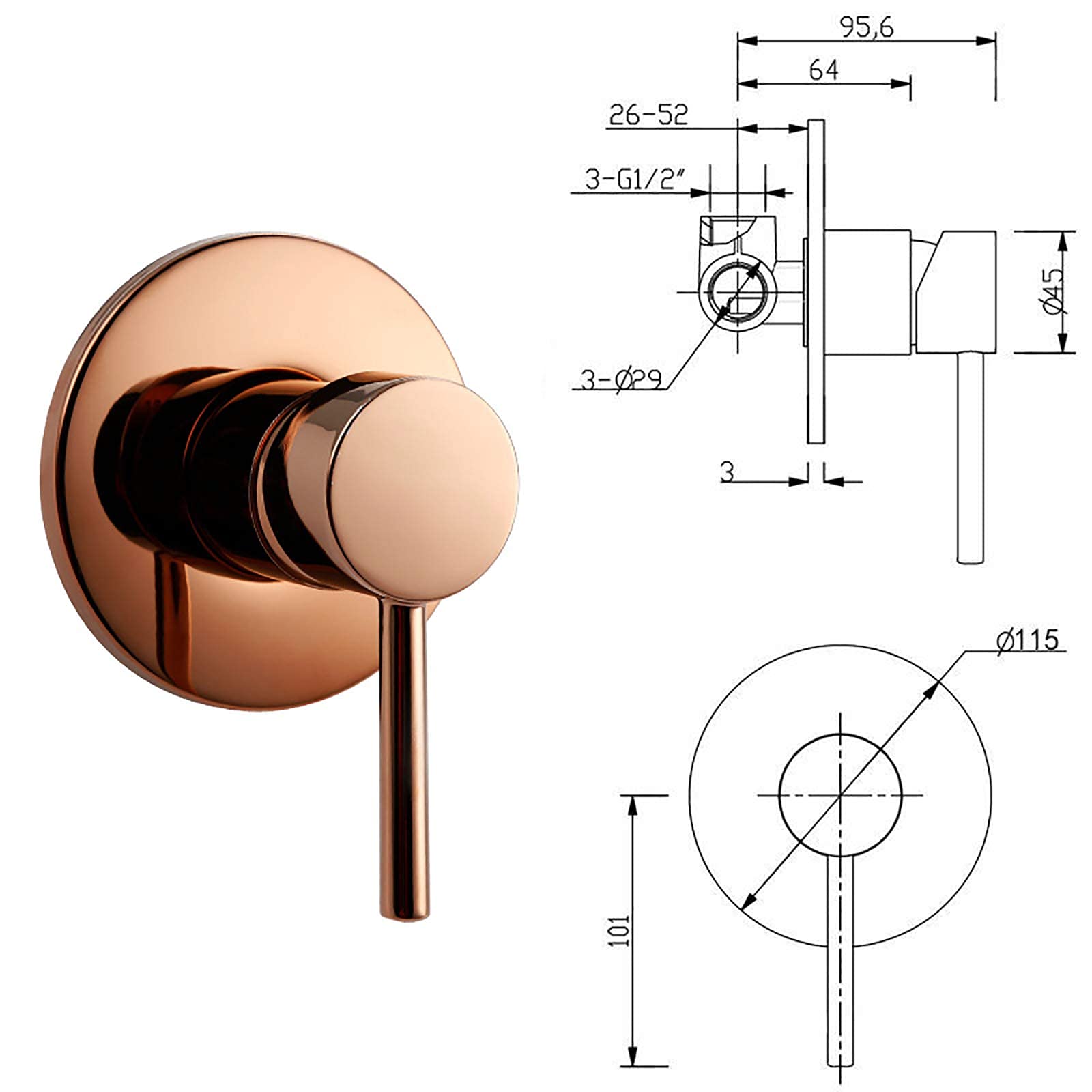 Rose Gold Handheld Shower Head Set - Brass Single Handle Rainfall Showerhead with Massage Function & Silicone Nozzles - Spa Luxury Bathroom Upgrade for Relaxing Shower Experience (Includes Shower Hose)
