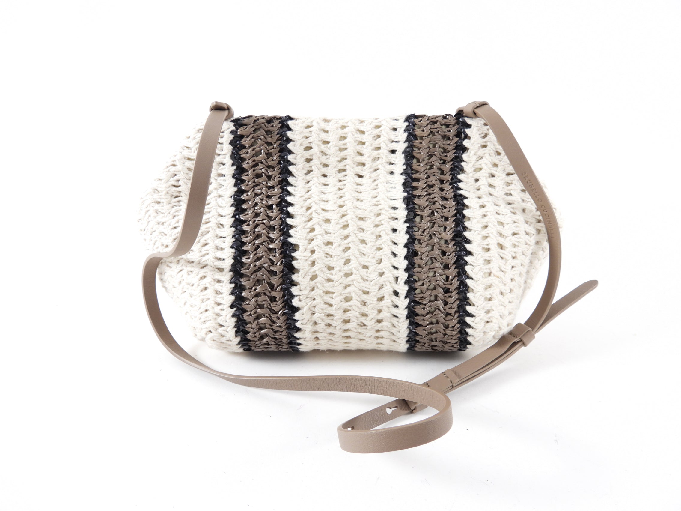 Brunello Cucinelli Woven Stripe Clutch Bag for Women - Luxury Designer Handbag with Leather Accents - Perfect for Evening Events, Parties & Special Occasions