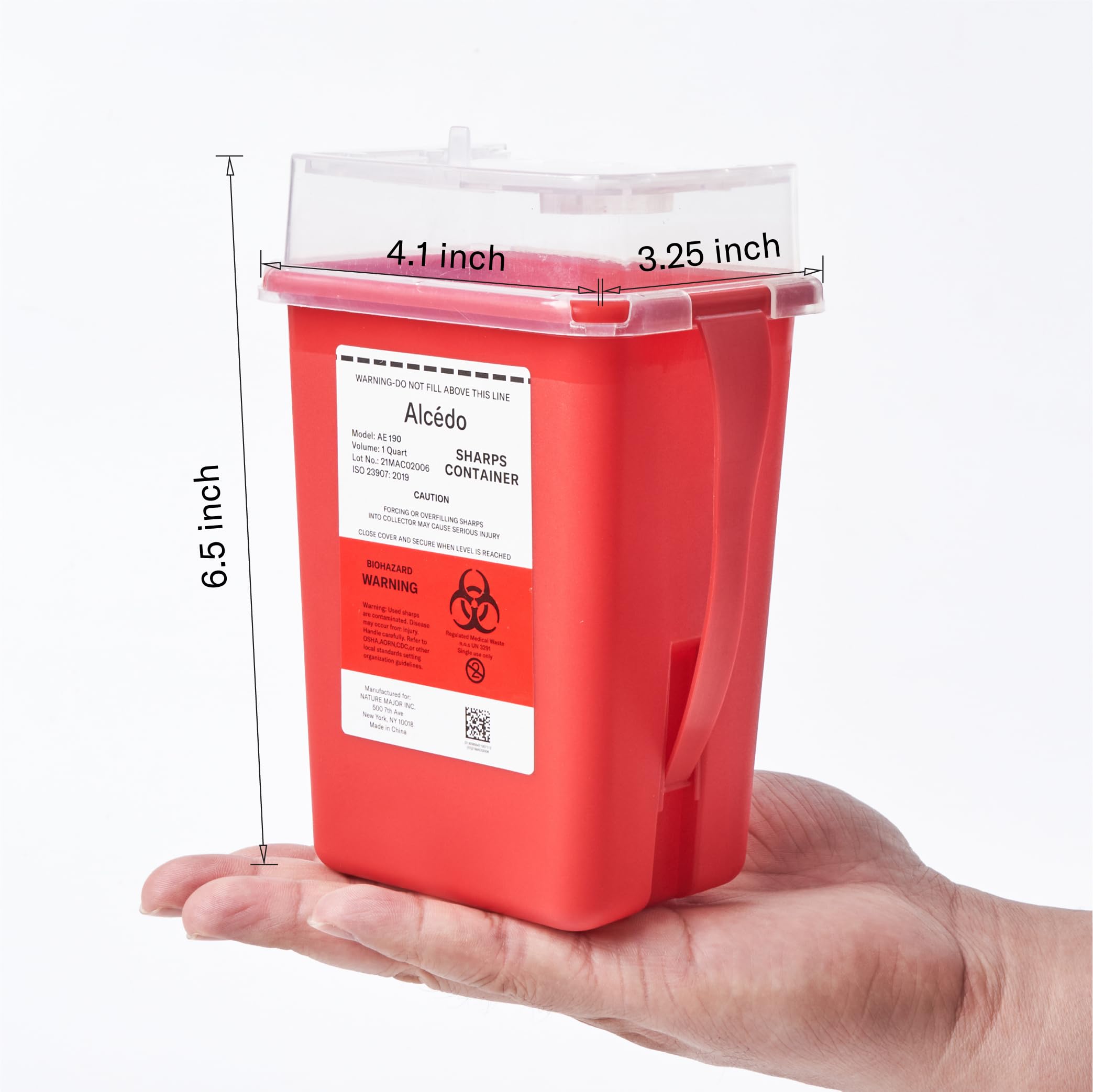 Alcedo 1 Quart Sharps Container for Home & Travel - Safe Biohazard Needle & Syringe Disposal - Small Portable Medical Waste Bin for Diabetics, Tattoo Artists & Healthcare Professionals - Ideal for Insulin Pens, Lancets & Syringes