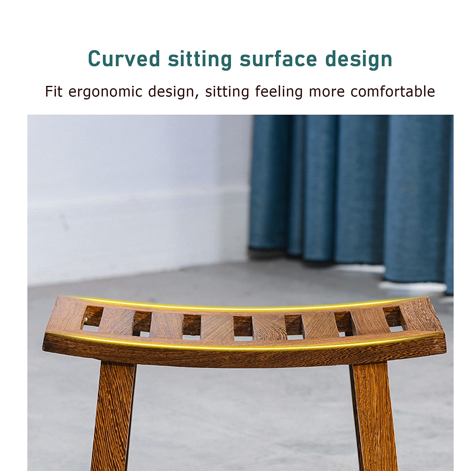 Wooden Shower Stool - Small Bathroom Bench with Curved Design, Anti-Slip Feet & Strong Bearing Capacity for Sauna, Shower, Changing Shoes | Indoor & Outdoor Use