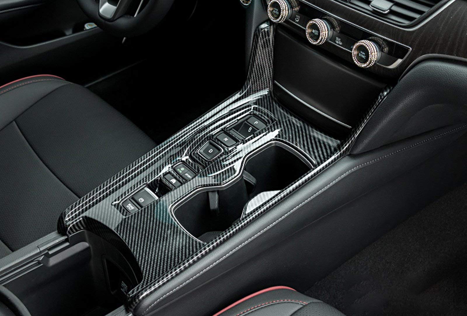 Carbon Fiber Gear Shift Frame Panel & Cup Holder Cover Trim for 2018-2022 Honda Accord 10th Gen (Hybrid) - Interior Console Upgrade Accessory - Perfect for Daily Commute & Road Trips