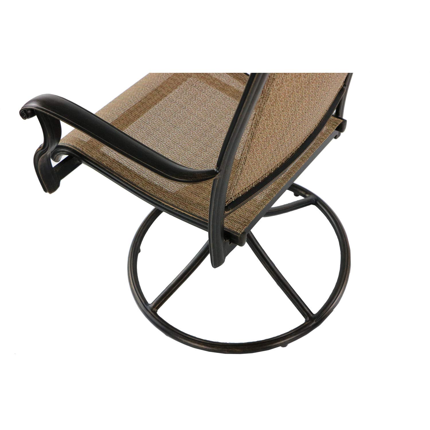 Hanover Fontana 5-Piece Outdoor Dining Set with Tan PVC Sling Swivel Rocker Chairs & 47