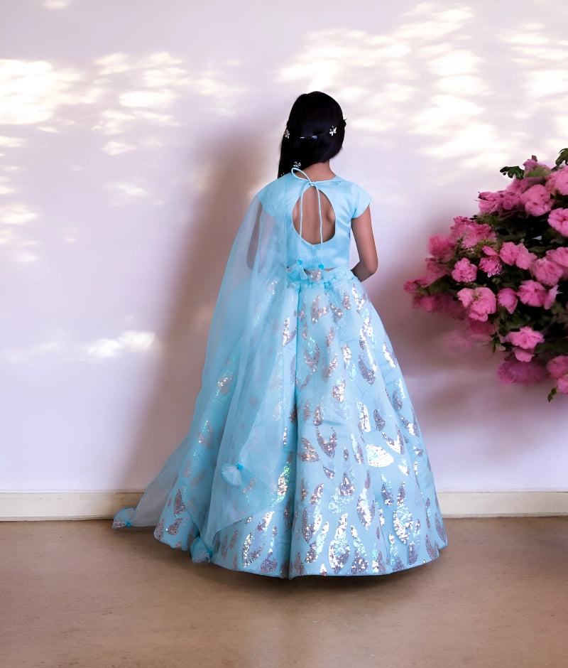 Pre Order: Blue Sequence Embroidery Lehenga Set - Elegant Indian Bridal Outfit for Weddings & Festive Occasions