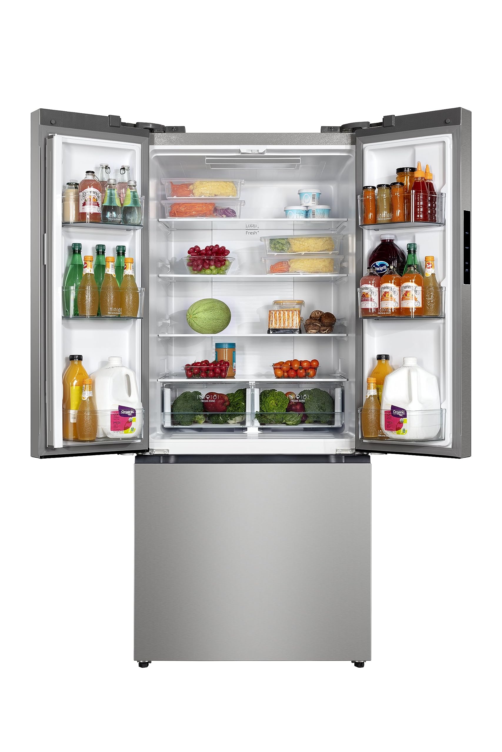 Hamilton Beach HBF1662 16.6 cu ft Stainless Steel French Door Refrigerator with Freezer Drawer - Full Size Counter Depth Design for Modern Kitchens & Open Floor Plans