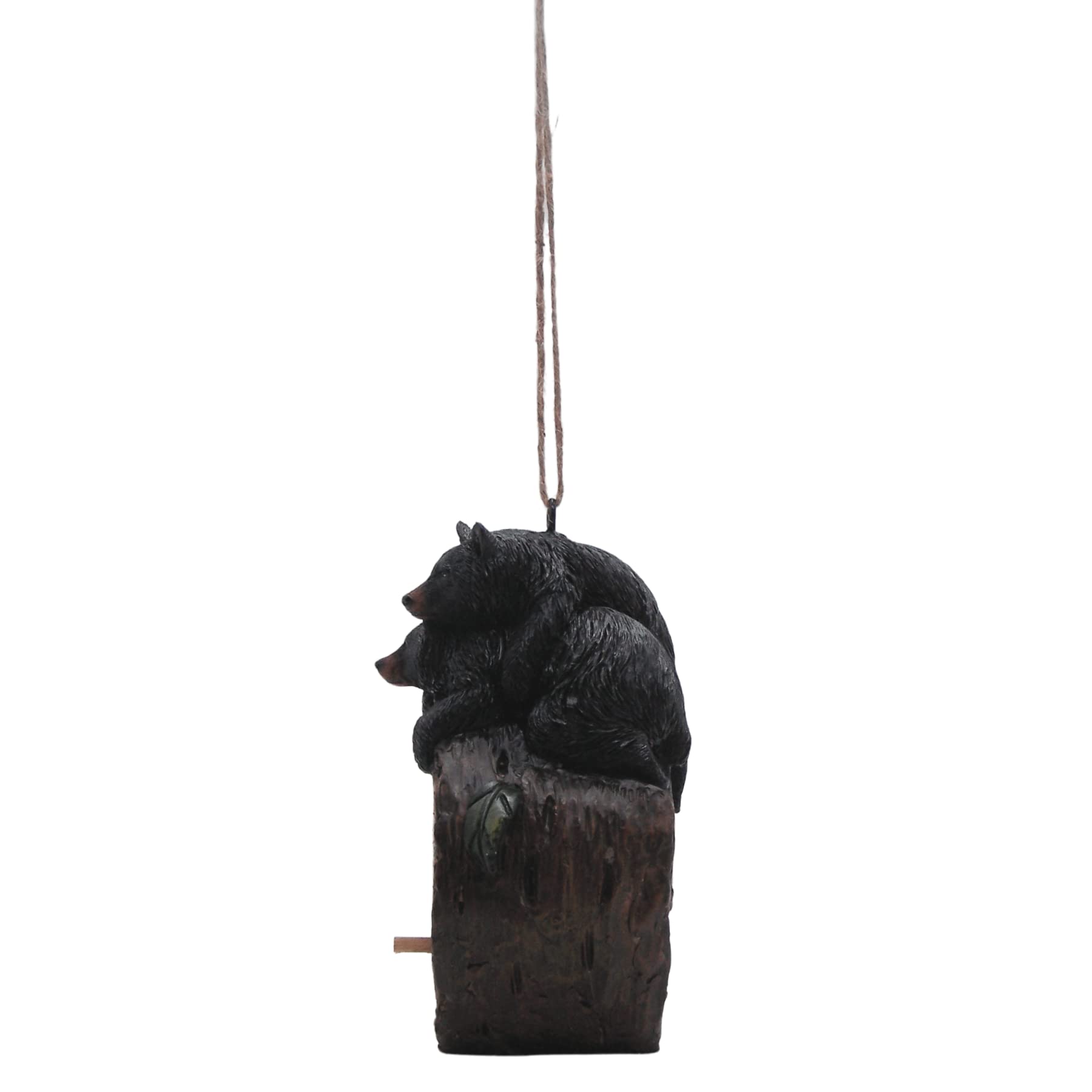 Unique Hanging Birdhouse with Black Bear Cubs on Log Slice - 7.5 Inch Rustic Outdoor Decor for Yard, Patio, Tree & Garden - Perfect for Wildlife Lovers & Nature-Inspired Home Decoration