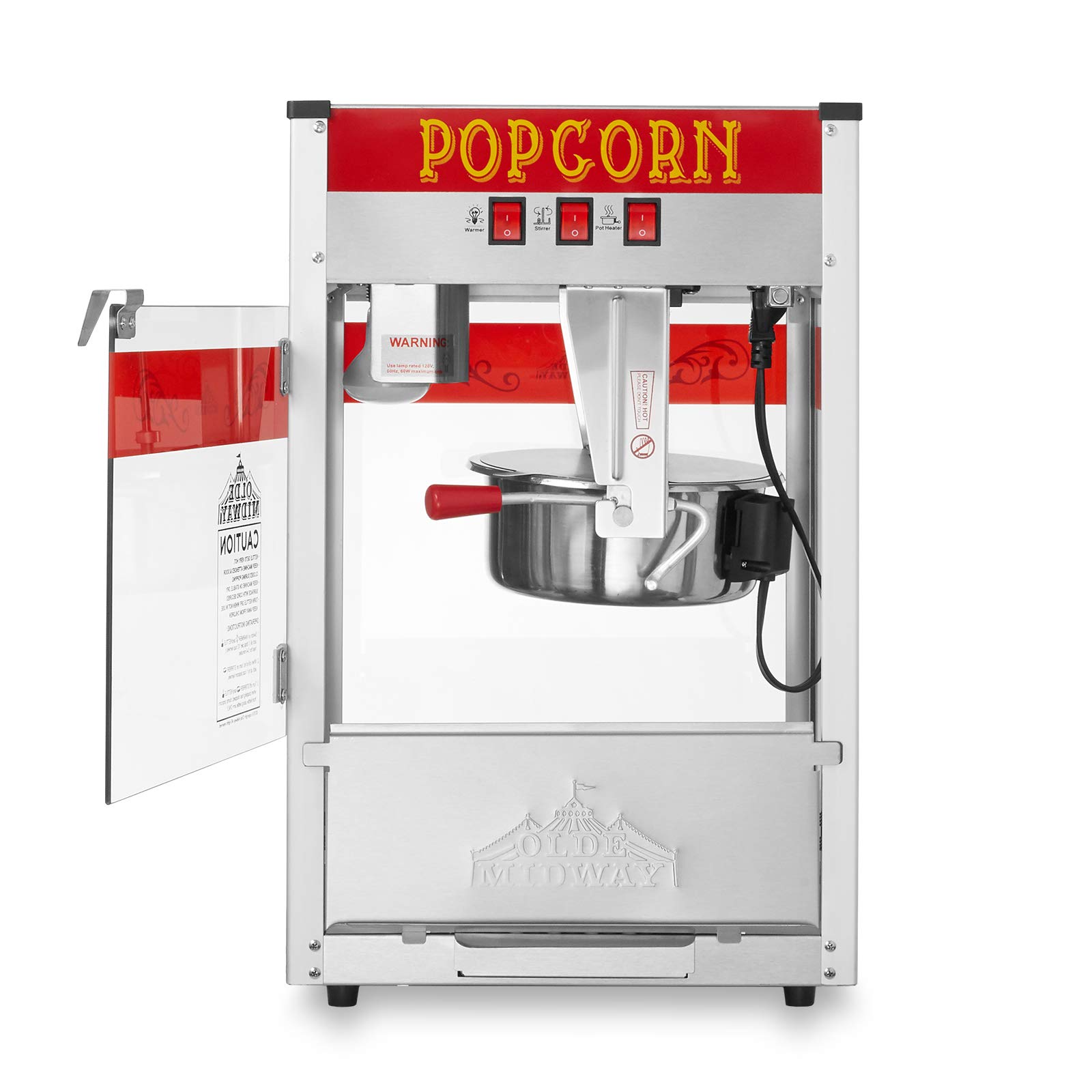 Olde Midway Commercial Popcorn Machine Maker Popper with 8-Ounce Kettle - Red | Perfect for Movie Nights, Parties & Concession Stands