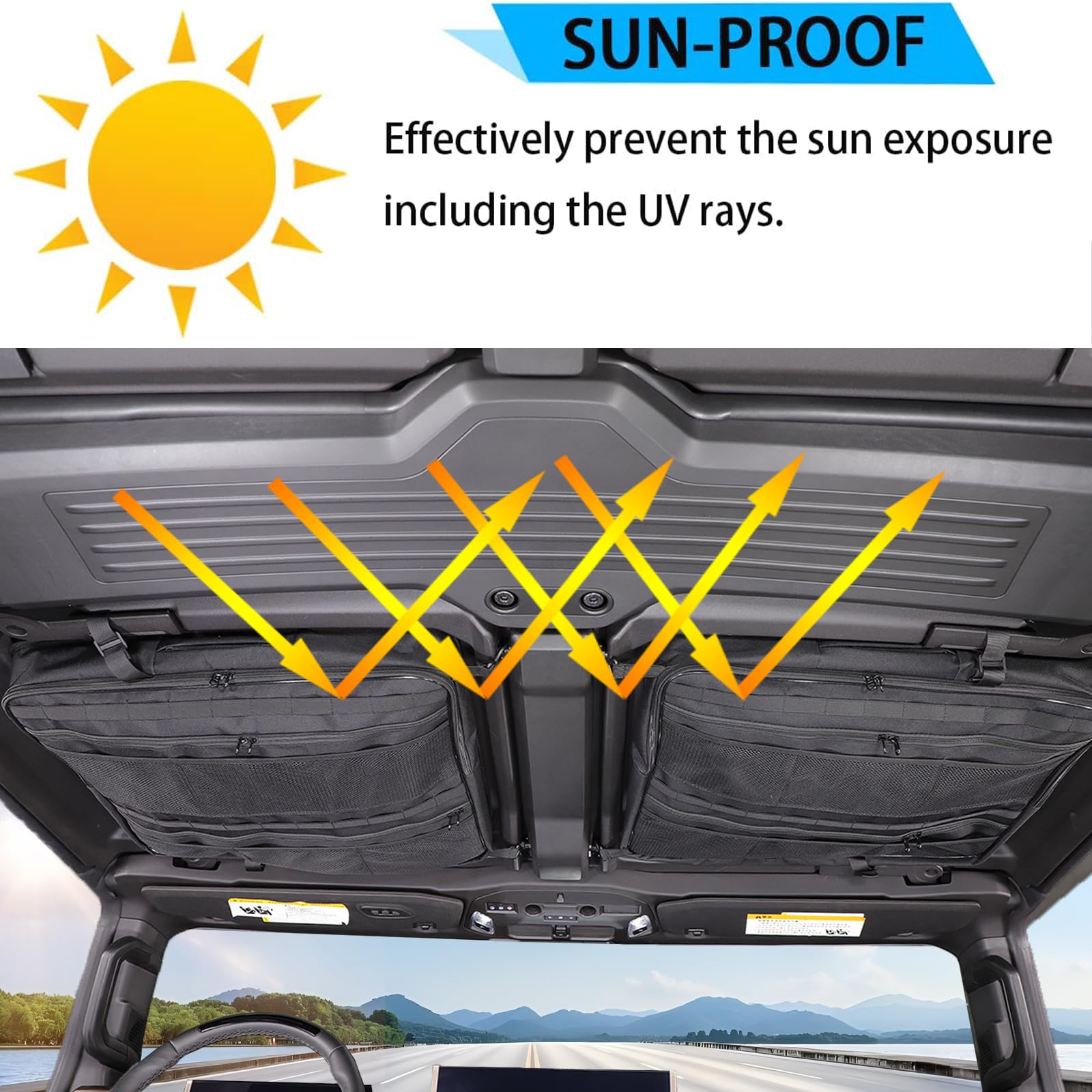 Hummer EV 2024-2025 Sunroof Organizer Storage Bag - Multi-Functional Car Roof Cargo Carrier for SUV & Pickup Trucks - Interior Accessories (Rear Top Roof Glass-Left) - Perfect for Road Trips & Outdoor Adventures