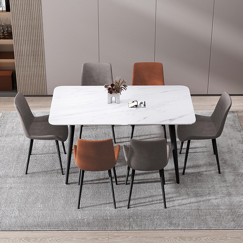 120x60cm Glossy White Minimalist Slate Kitchen Dining Table - Marble Look Lunch & Dinner Table with Sturdy Metal Legs - Perfect for Small Spaces, Apartments & Modern Home Decor