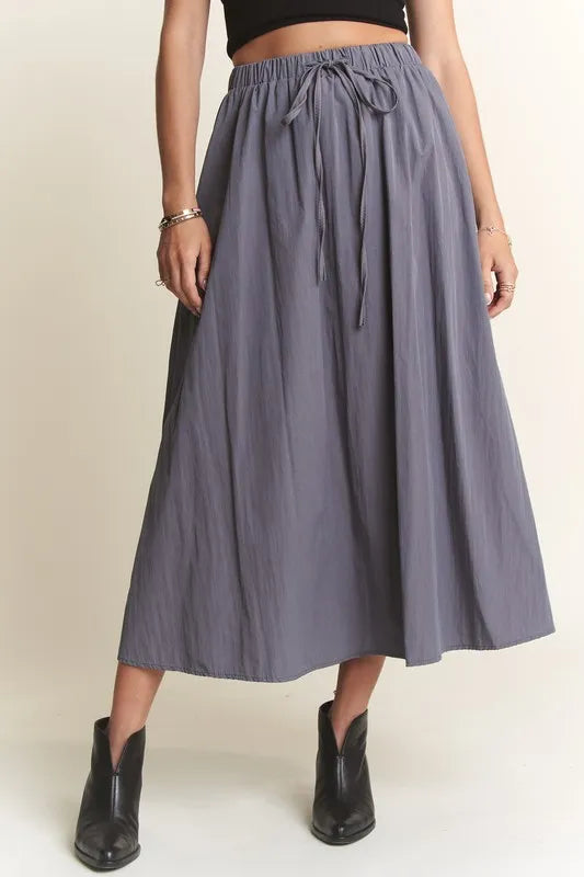 Stylish Drawstring Waist Crinkle Skirt for Women - Summer Boho Flowy Midi Skirt with Elastic Waistband | Perfect for Beach, Vacation, and Casual Outfits