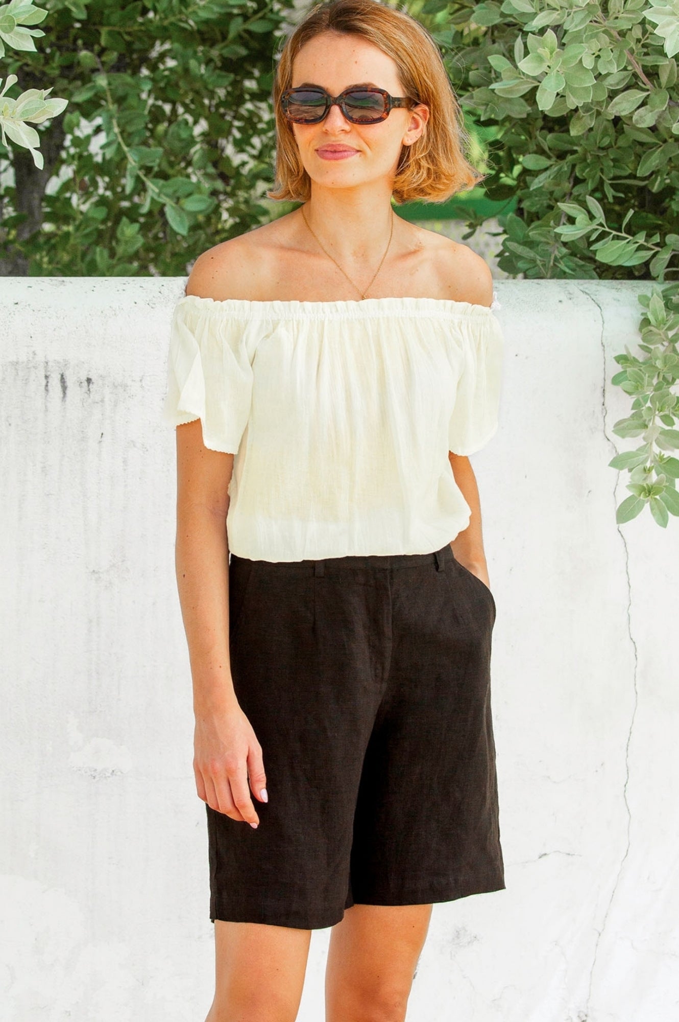 Ilana Frill Organic Cotton Gauze Top for Women - Soft Breathable Cream Blouse | Perfect for Casual Wear, Summer Outfits & Boho Style