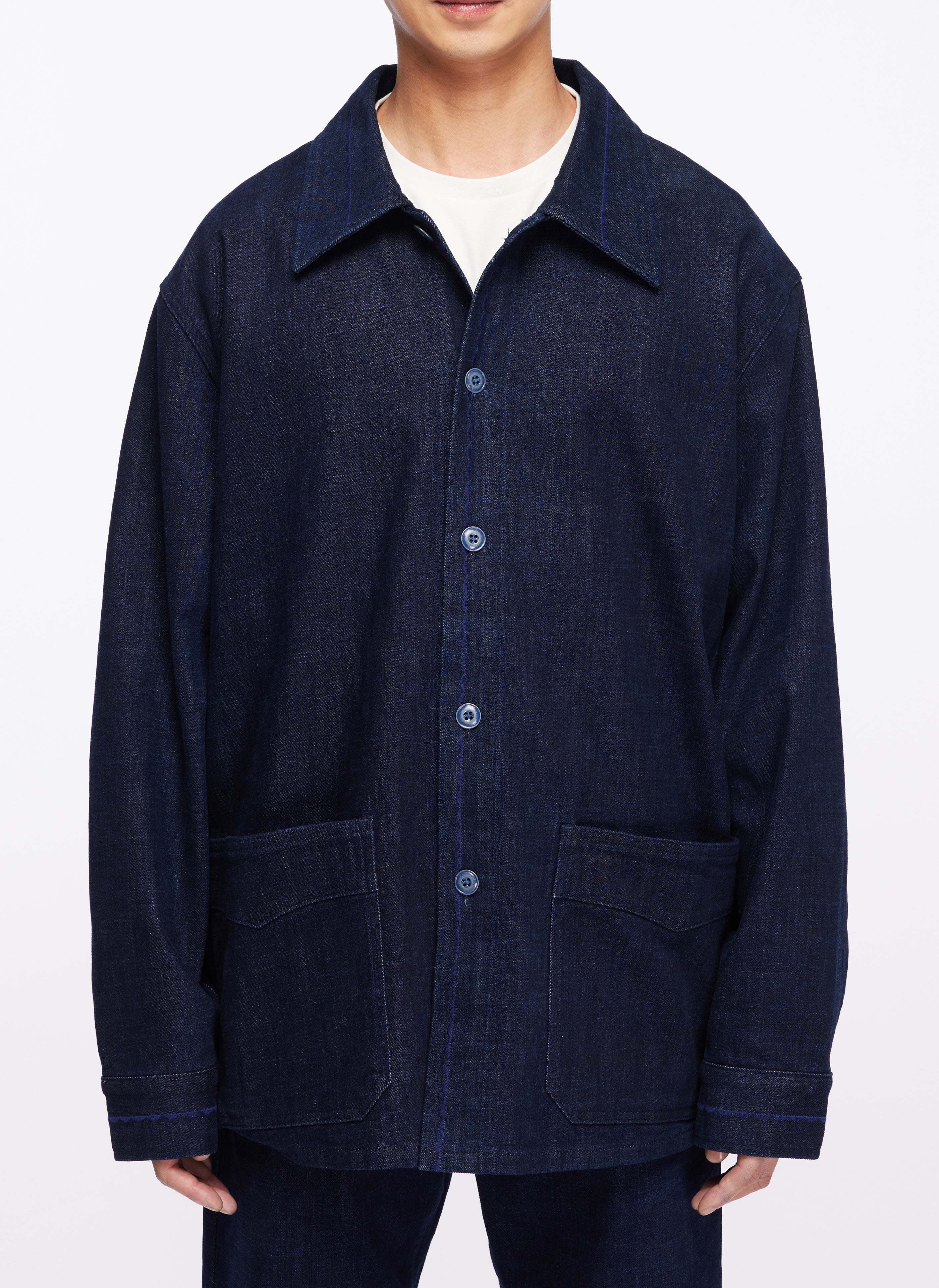 12.5oz Cotton Denim Work Jacket for Men - Durable & Comfortable Blue Denim Jacket for Outdoor Work, Construction, and Casual Wear