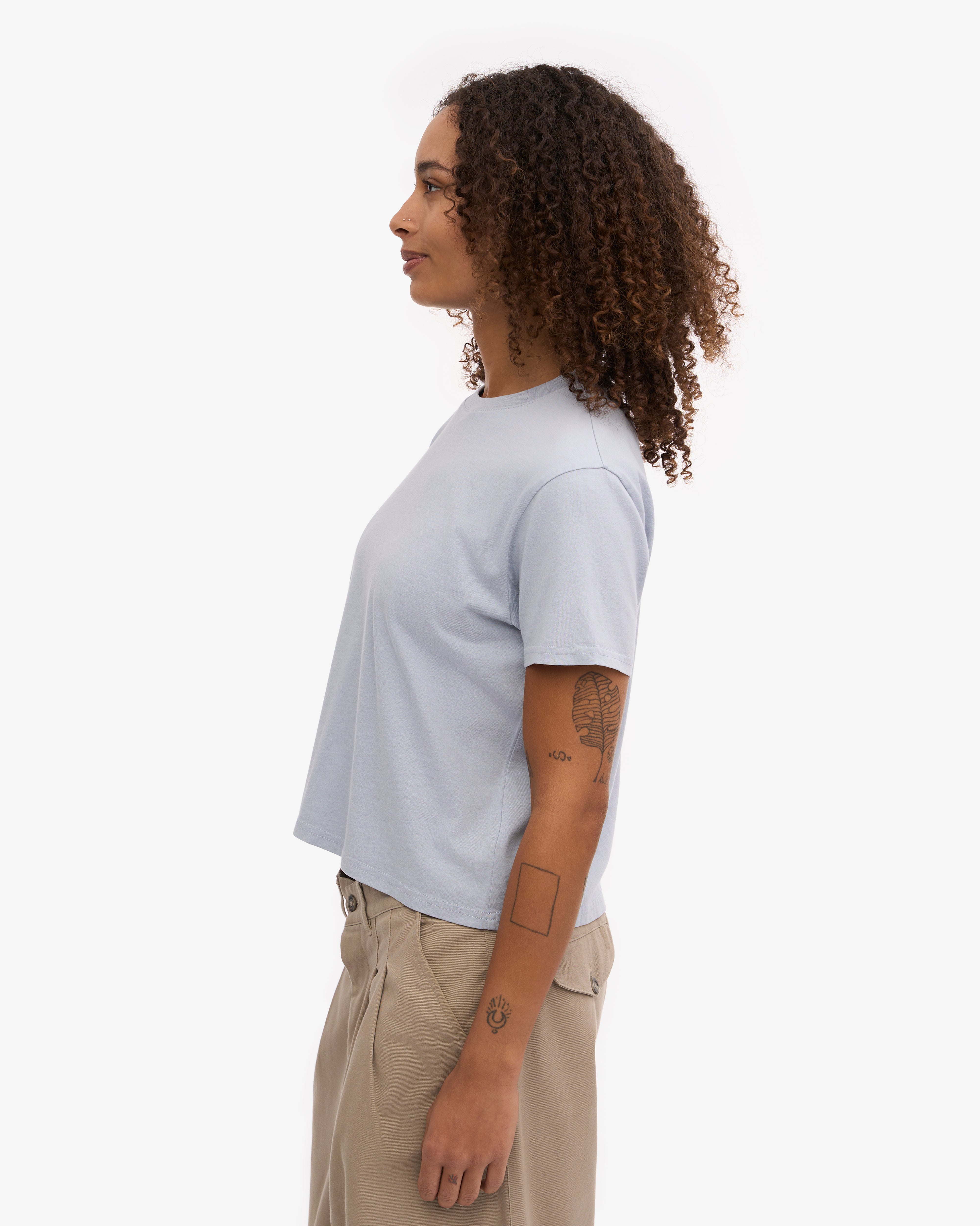 Organic Boxy Crop Tee - Polar Blue | Women's Casual Short Sleeve T-Shirt | Perfect for Yoga, Beach & Everyday Wear