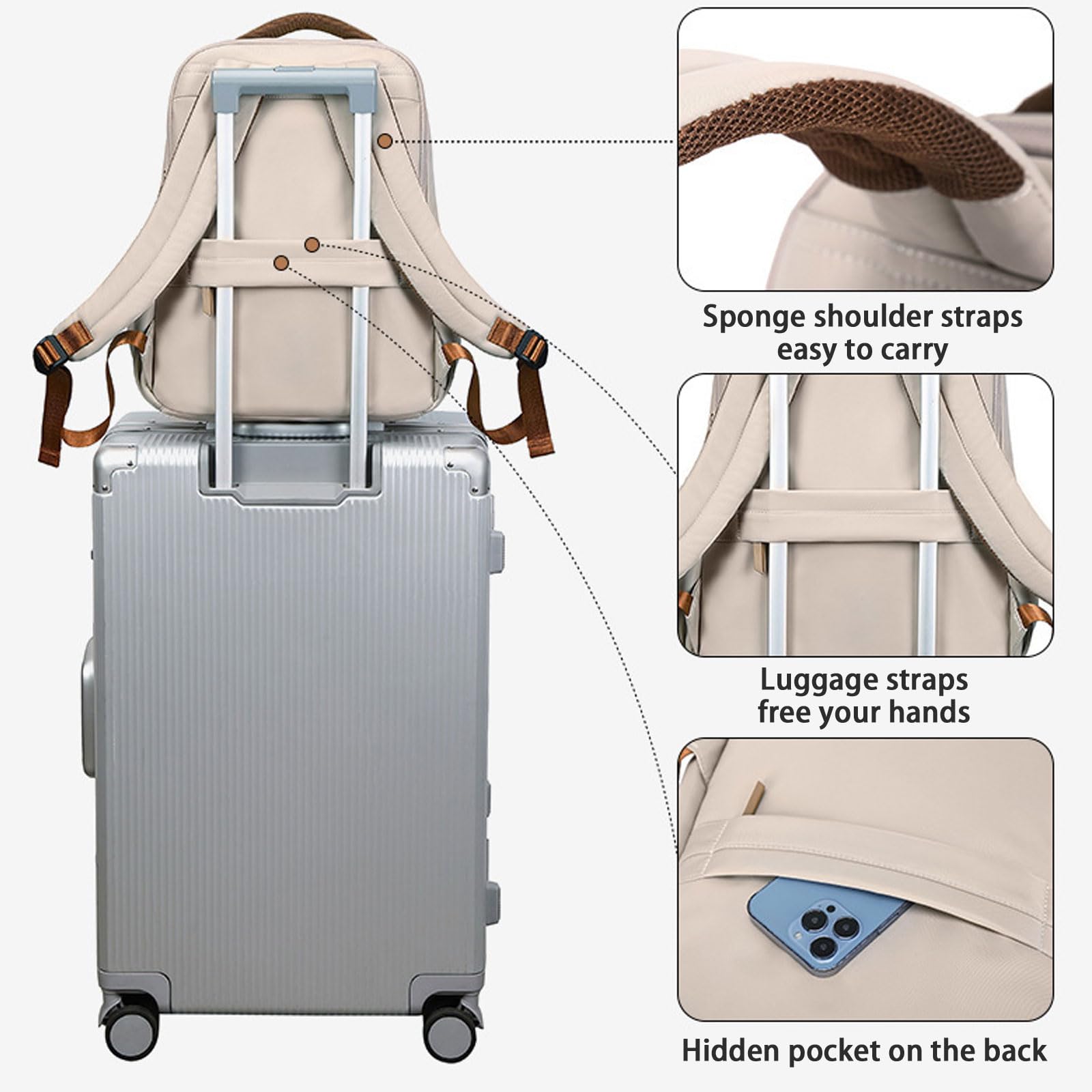 Waterproof Laptop Backpack for Women - KEBEIXUAN College Nurse Teacher Travel Backpack with Laptop Compartment (Khaki) - Perfect for Work, School & Business Trips