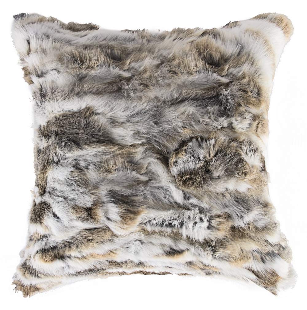 Premium Natural Rabbit Fur Throw Pillow Cover with Soft Polyester Insert - Handcrafted Fluffy Decorative Cushion Cover 18x18 Inches (Tan) - Perfect for Sofa, Bed, Living Room & Home Decor