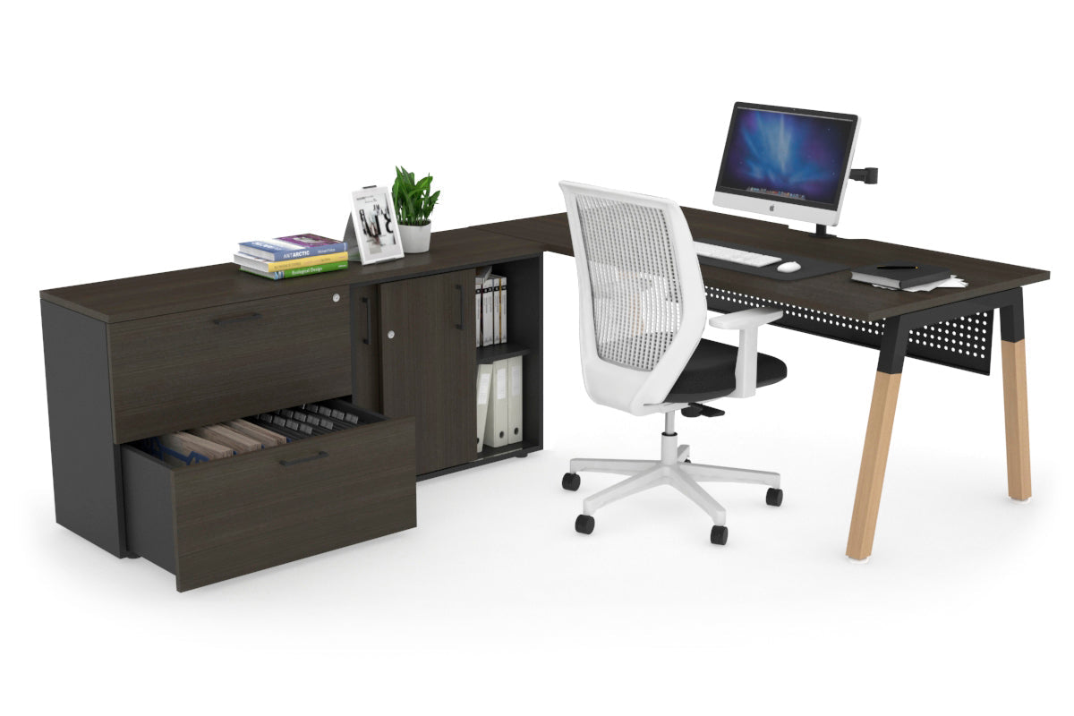 Premium Quadro A Legs Executive Desk with Black Wood Legs & Cross Beam - 1600L x 800W with Cable Management Scallop - Perfect for Home Office, Conference Rooms & Modern Workspaces