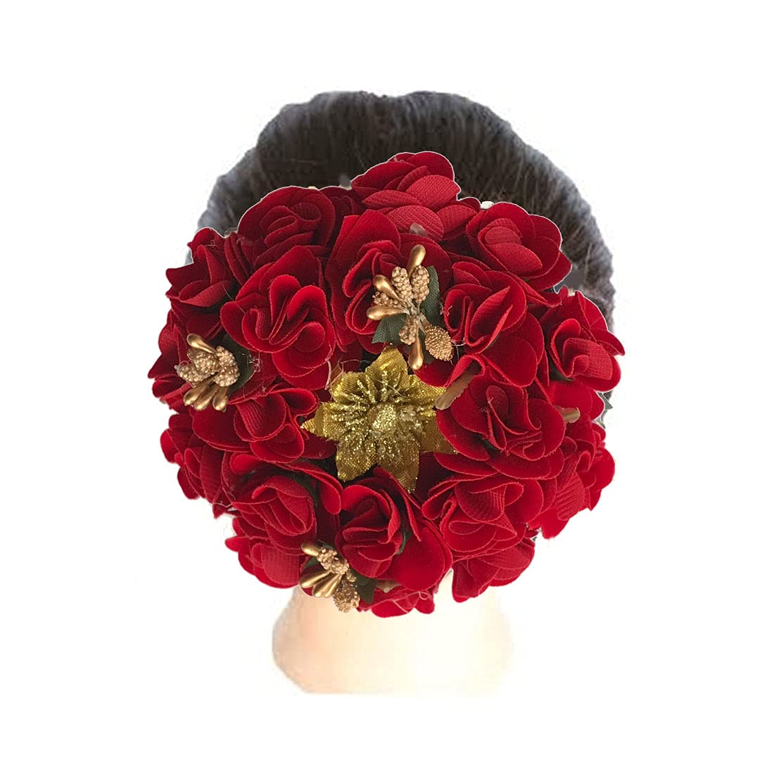 GadinFashion™ Artificial Flower Juda Hair Gajra for Girls - Elegant Red Fake Flower Hair Bun Scrunchies (Pack of 1) | Perfect for Weddings, Parties & Indian Traditional Hairstyles