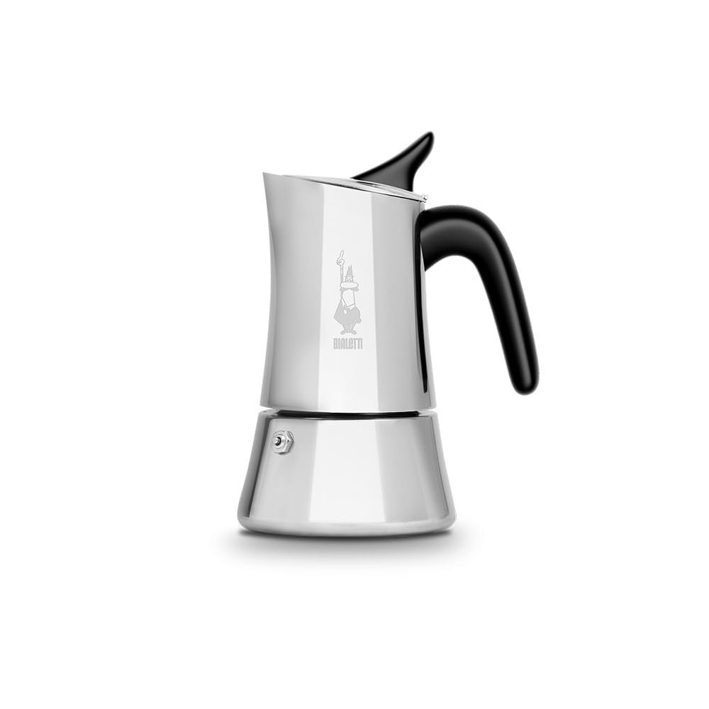 Bialetti Moon Exclusive Induction Stainless Steel Moka Pot - 4 Cup Stovetop Espresso Maker for Italian Coffee (5.7 Oz/170ml) - Silver - Works on Gas, Electric & Induction - Perfect for Home, Office & Camping Coffee Brewing